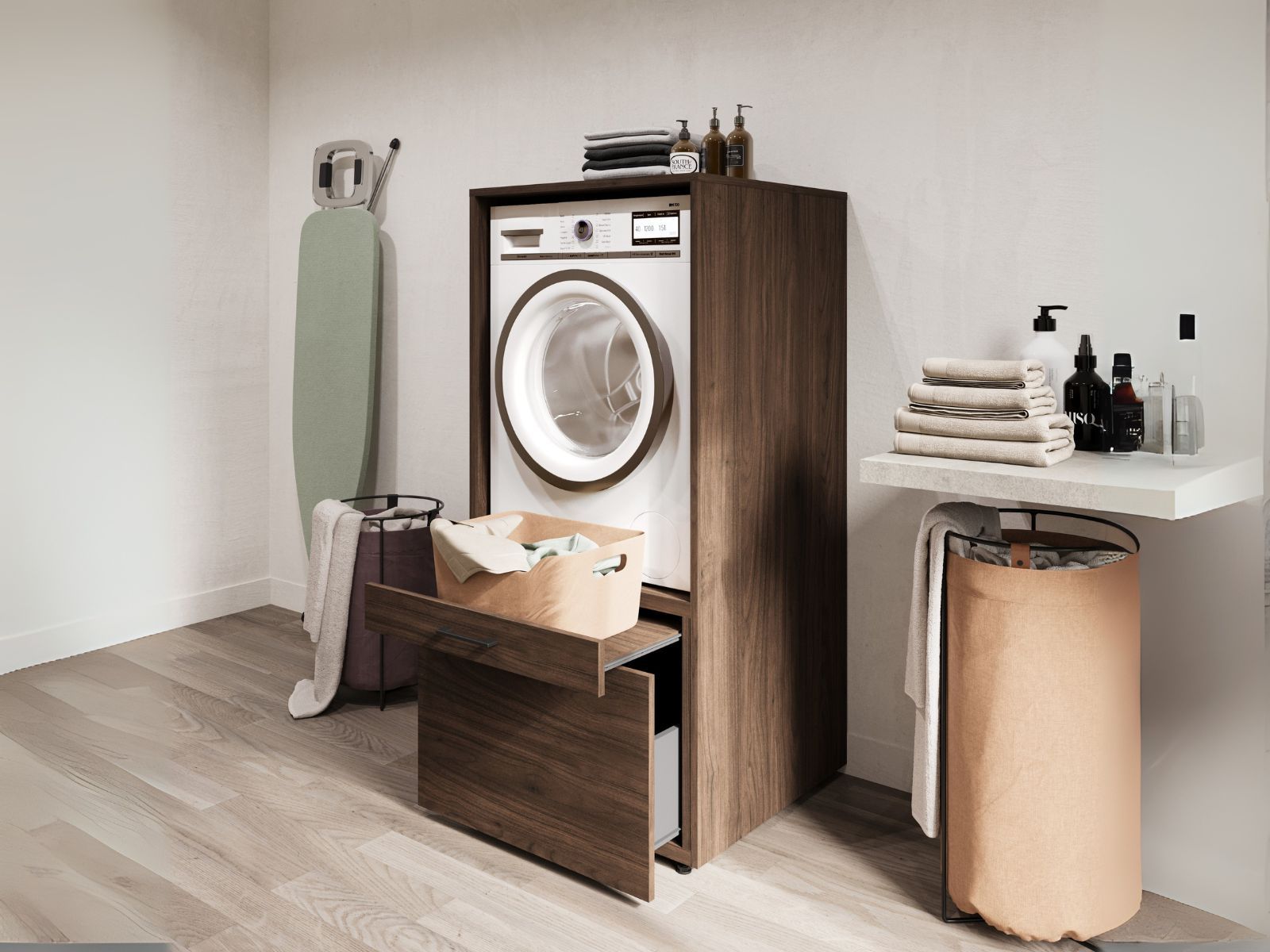 Meuble WASHING 1 machine noyer