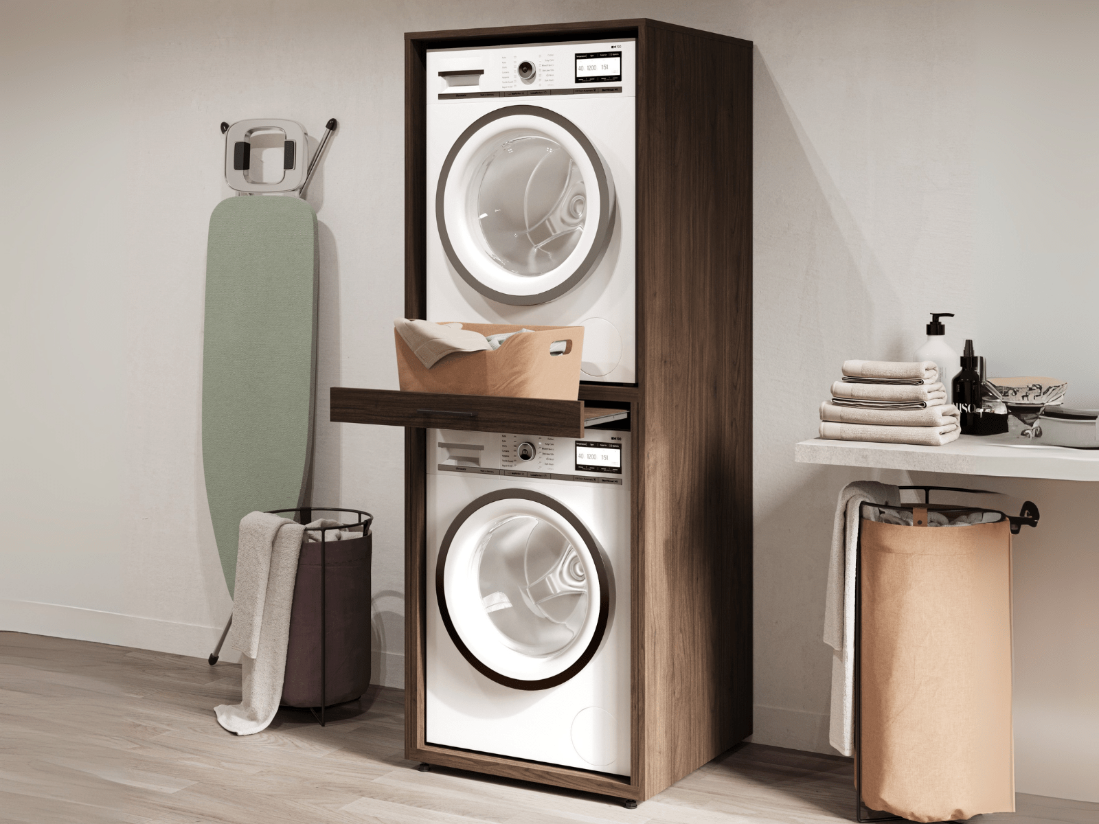 Meuble WASHING 2 machines superposées MEDIUM noyer