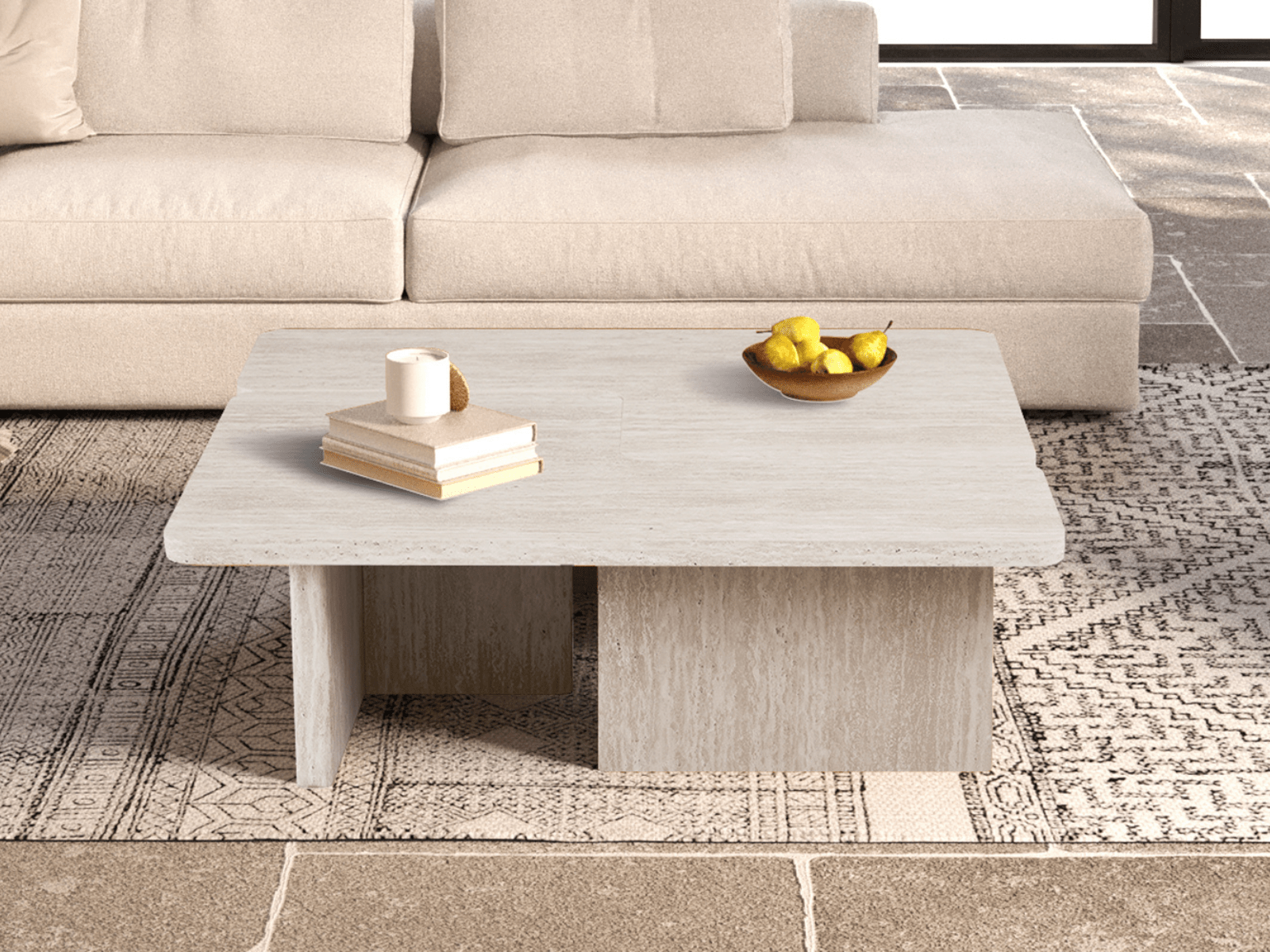 Table basse ROLENO 120 cm travertin beige