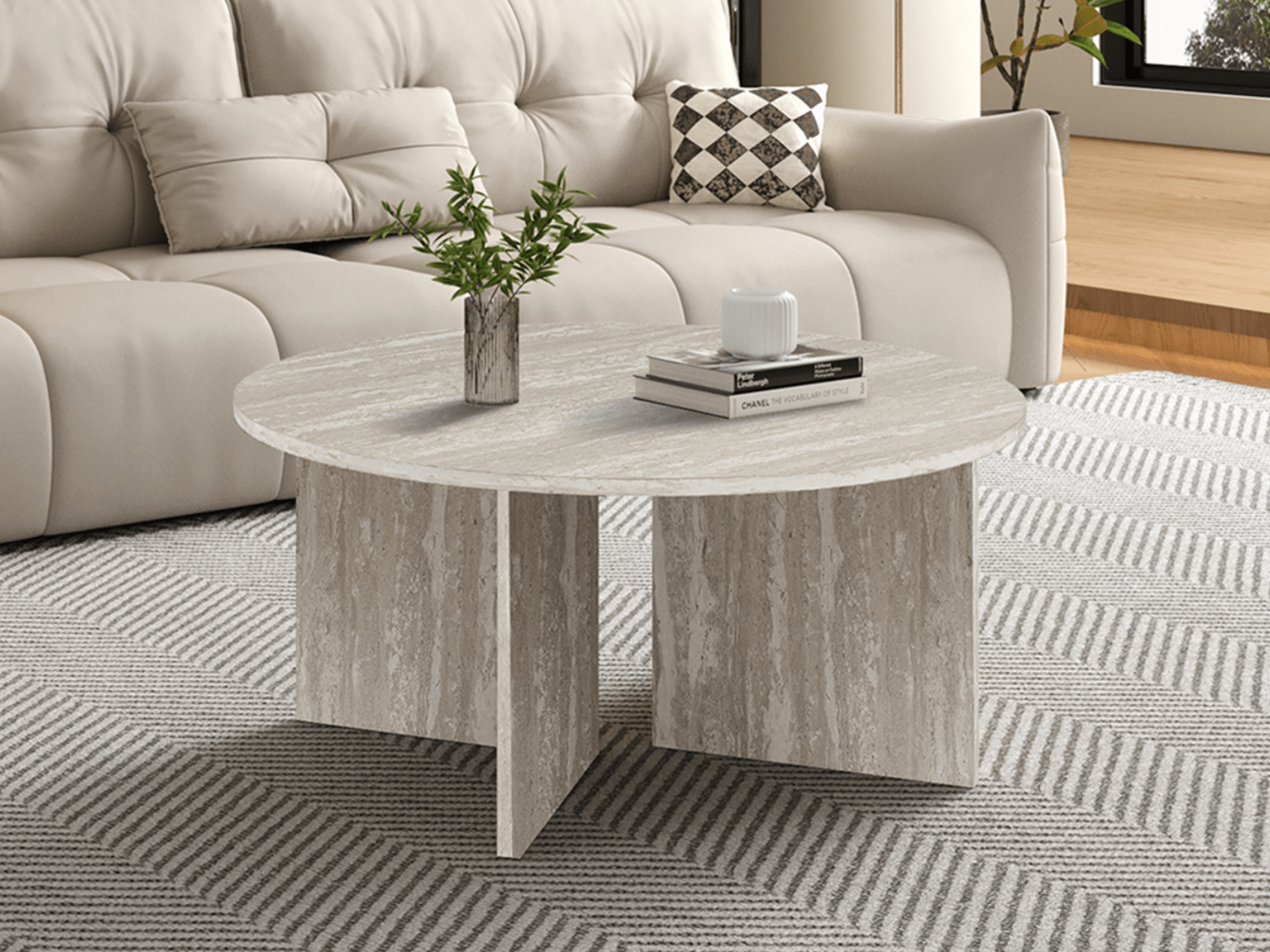 Table basse LIBA ronde 90 cm travertin gris