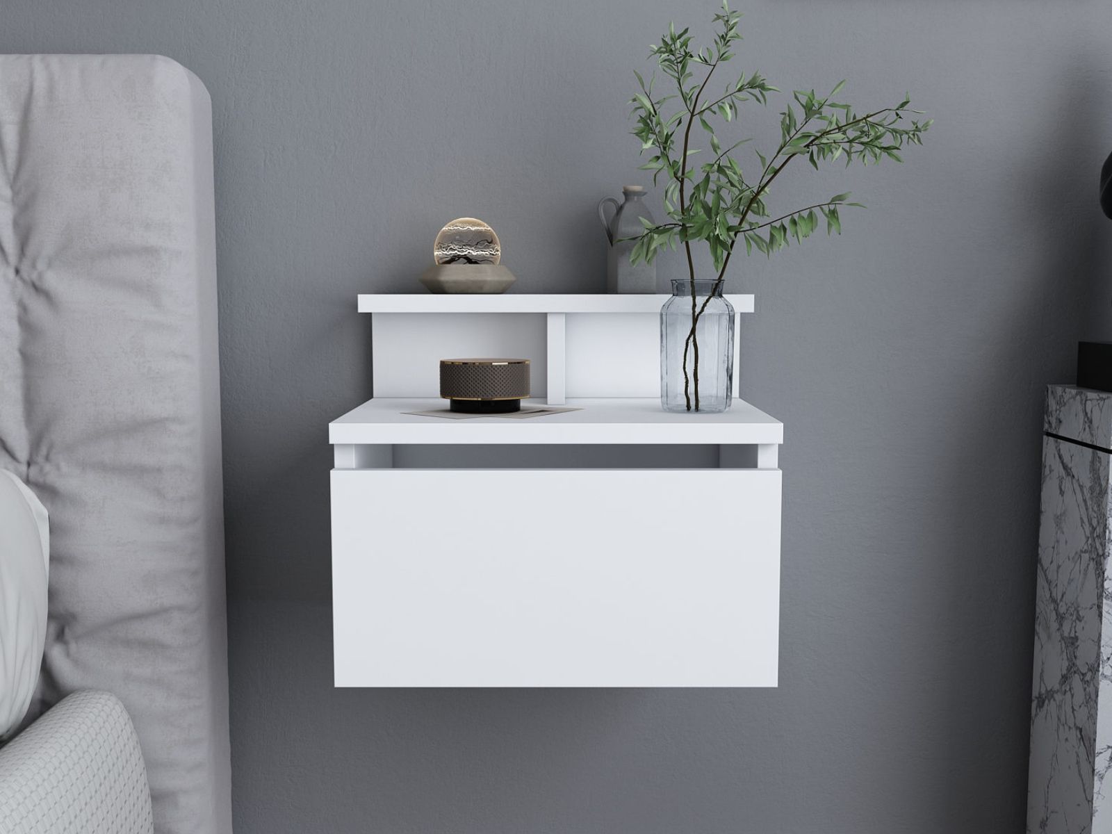 Chevet suspendu ALICIA 1 porte blanc