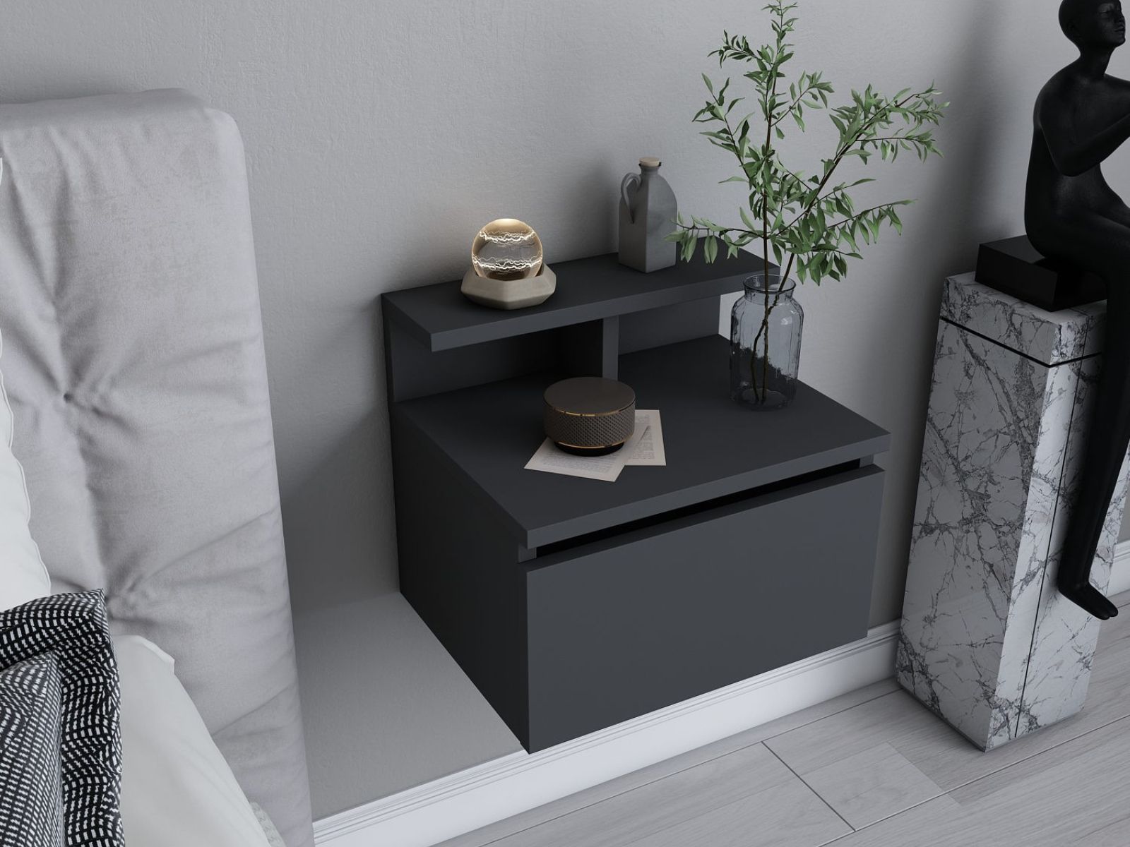 Chevet suspendu ALICIA 1 porte anthracite