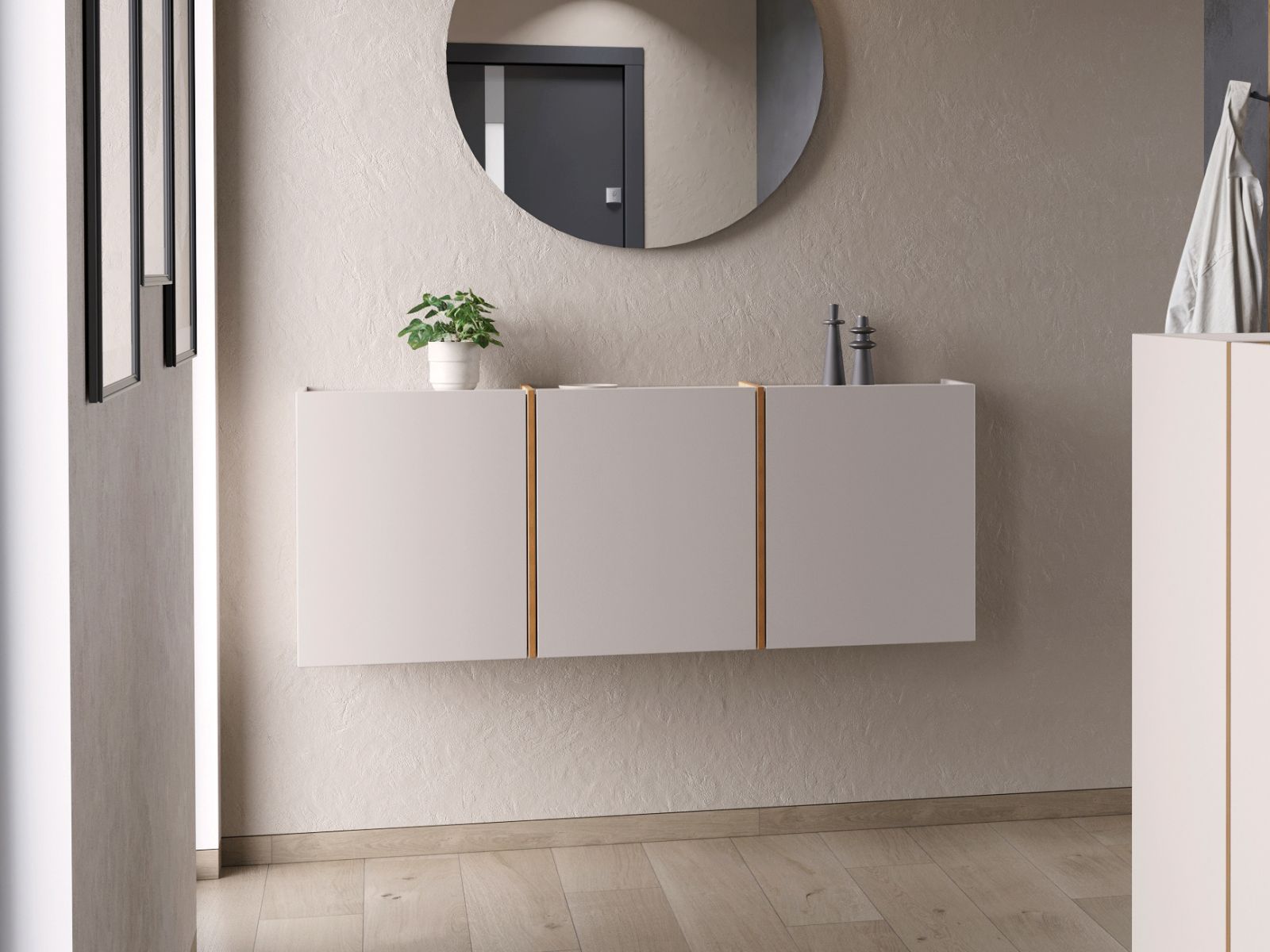 Armoire à chaussures LIBBO 3 portes 55 cm cachemire/chêne navarra