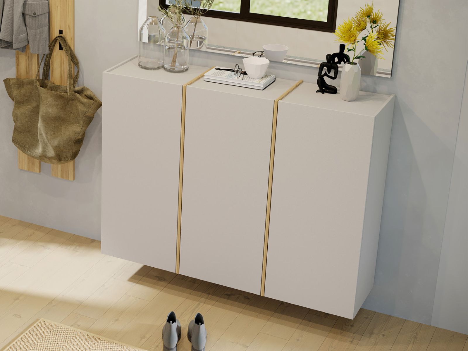 Armoire à chaussures LIBBO 3 portes 103 cm cachemire/chêne navarra