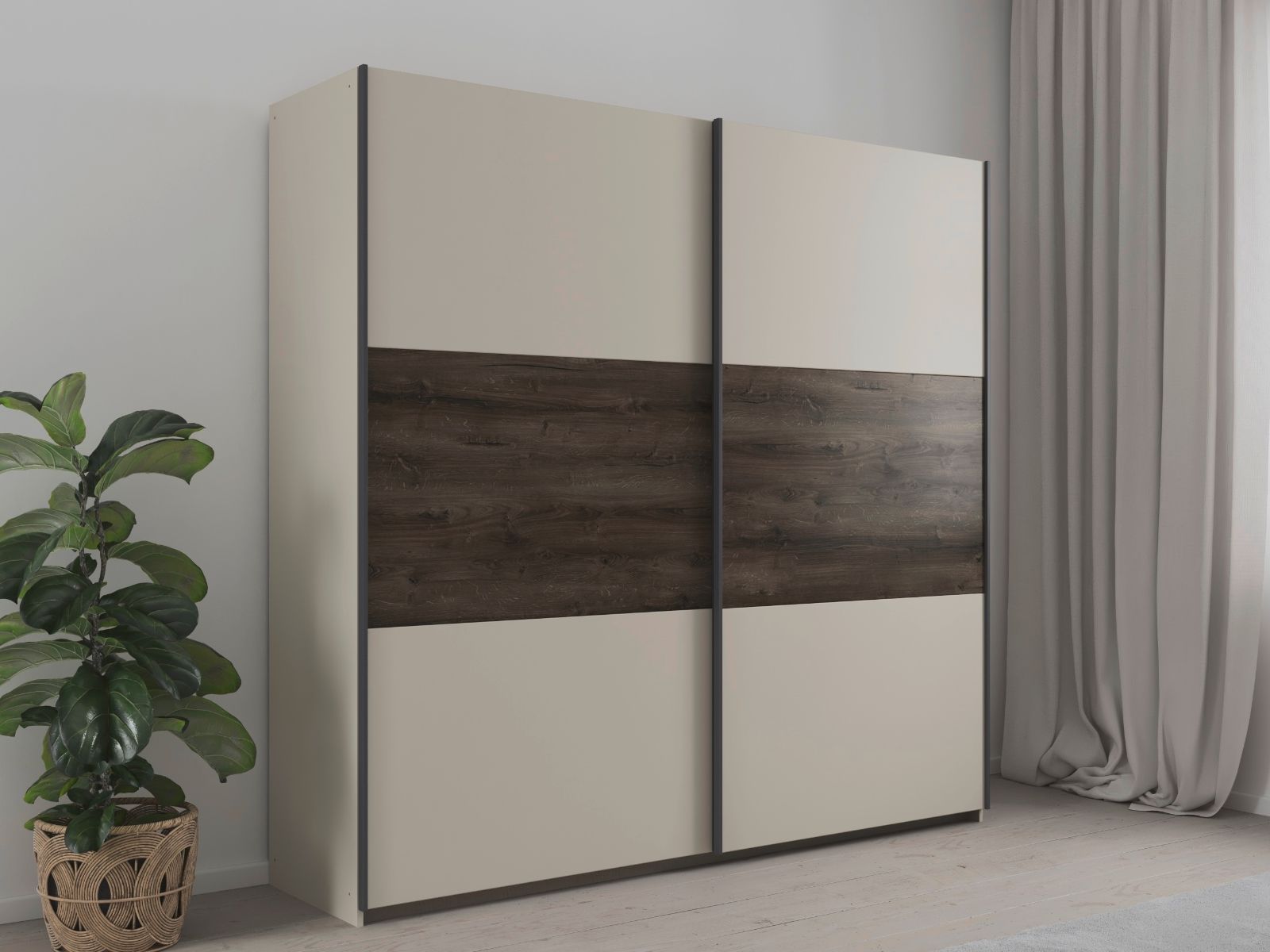 Armoire SAJORIS 2 portes coulissantes 218 cm cachemire/chêne atlantique