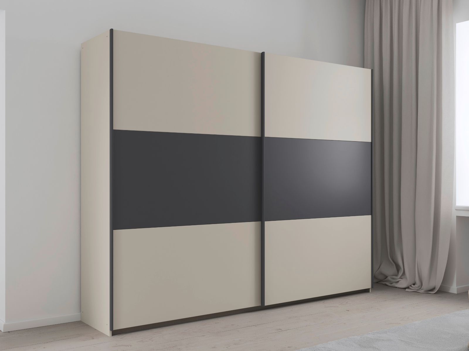 Armoire SAJORIS 2 portes coulissantes 261 cm cachemire/gris métallique