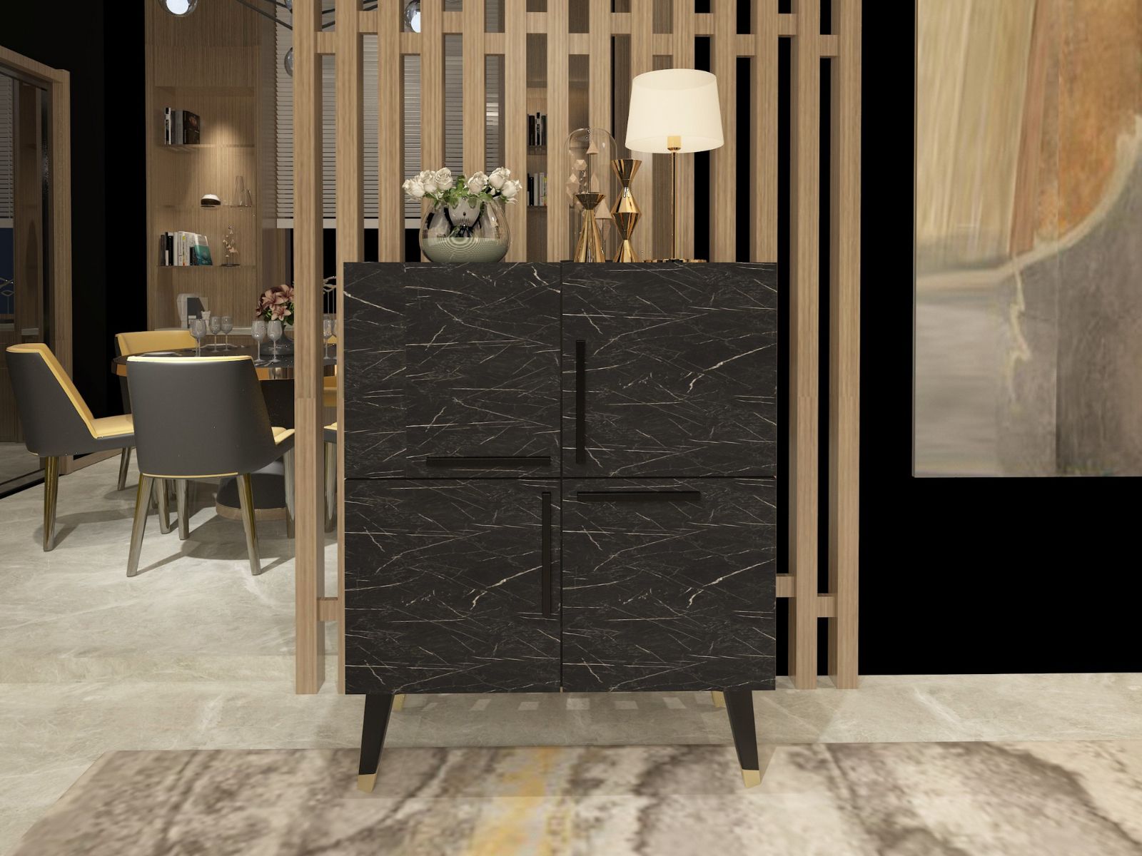 Commode MAQUERO 4 portes marbre noir