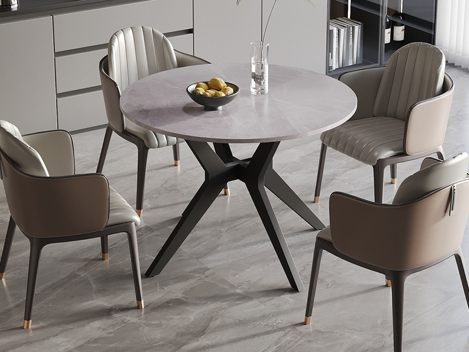 Table repas ronde APOLIRI 110 cm pierre gris brillant