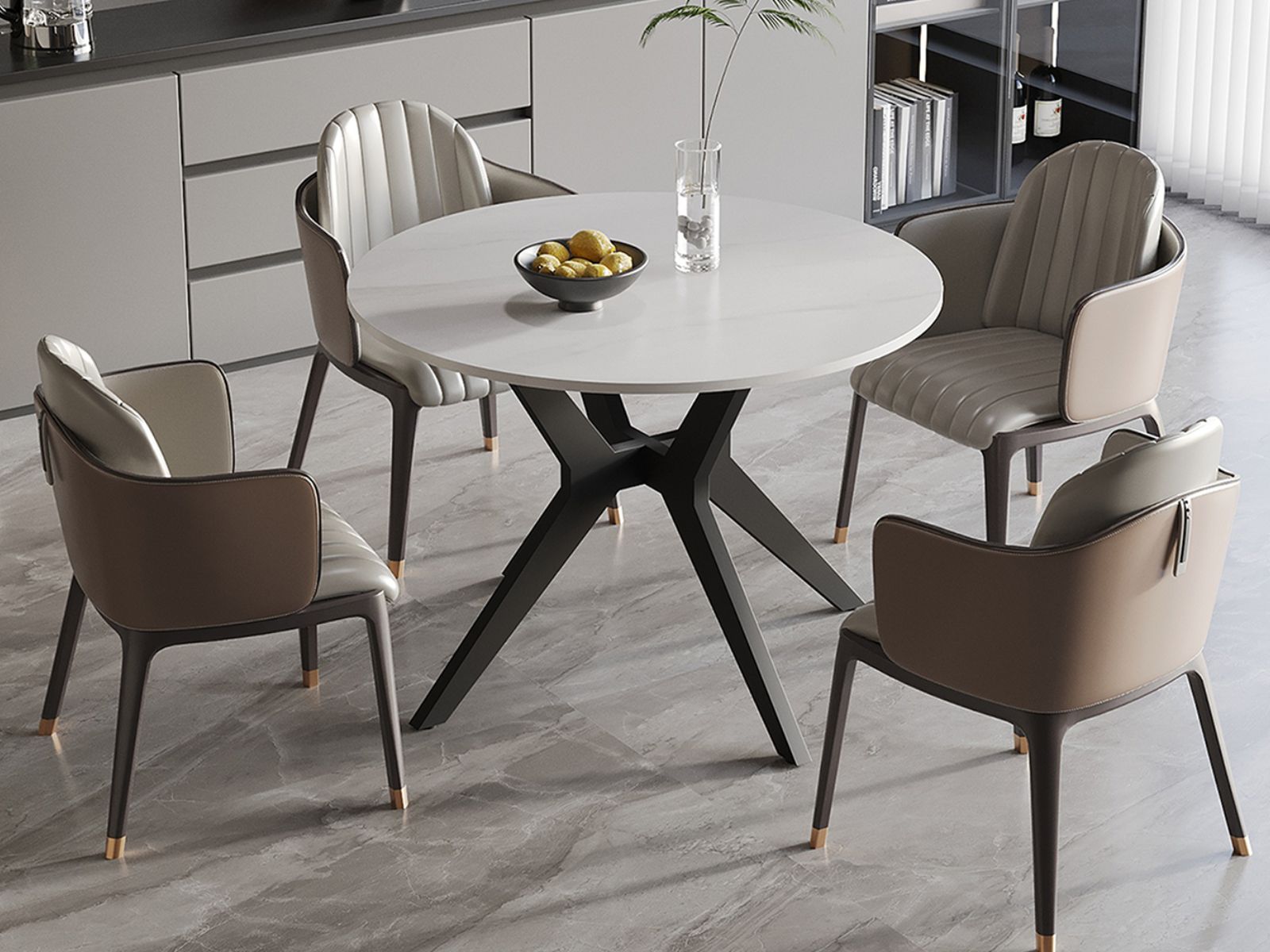 Table repas ronde APOLIRI 110 cm pierre blanc brillant