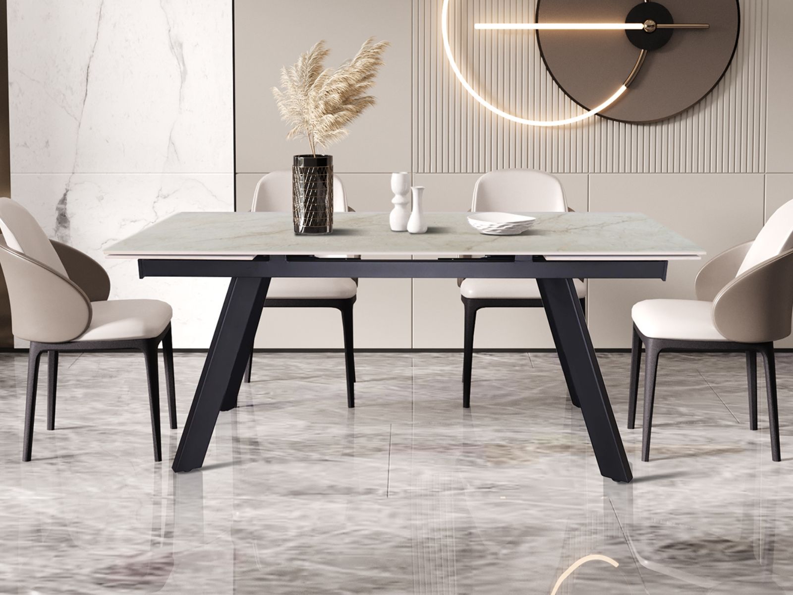 Table repas HESTIA extensible 160>240 cm beige brillant