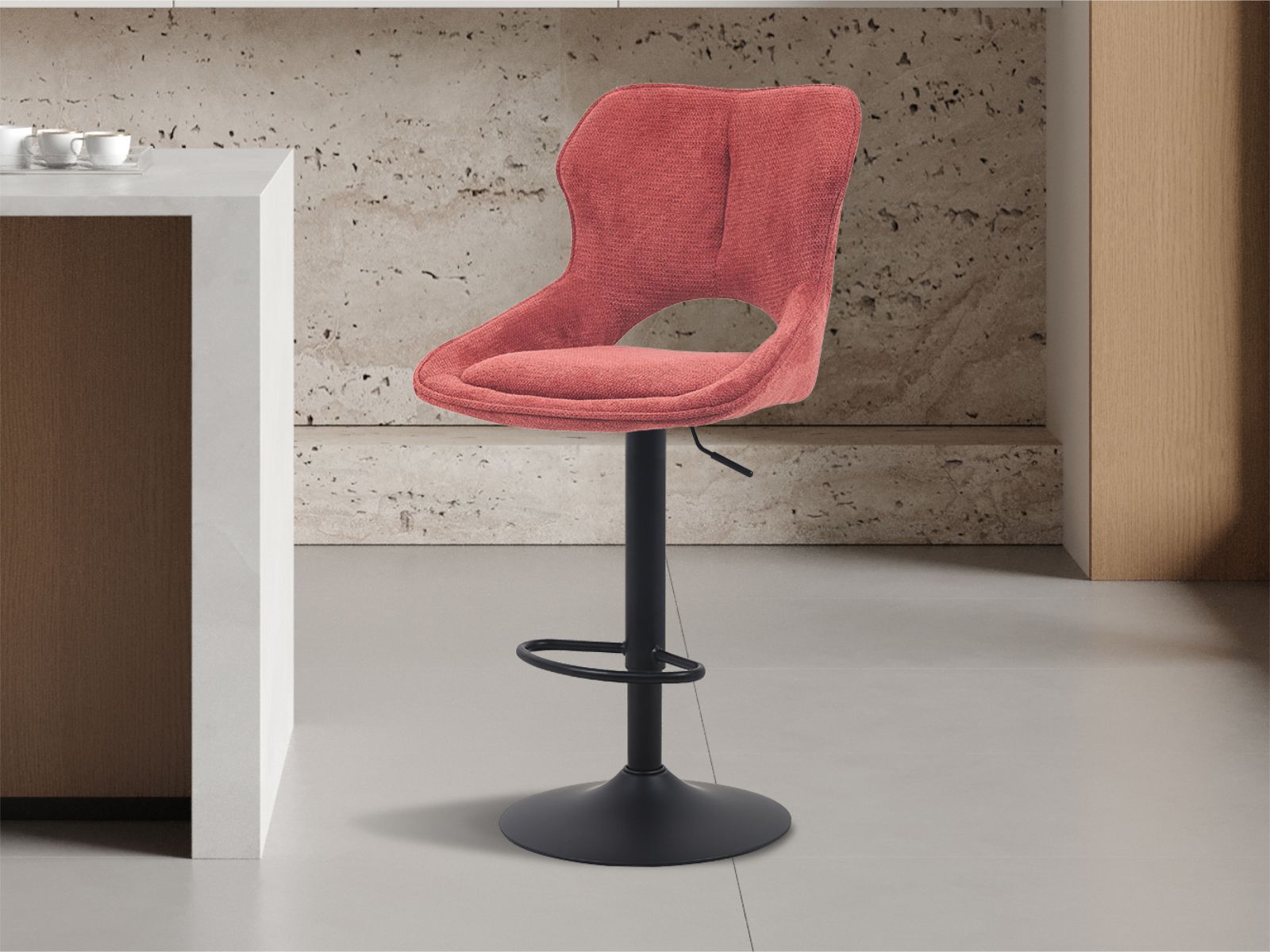 Tabouret de bar MATEUS 65 > 86 cm tissu rouge