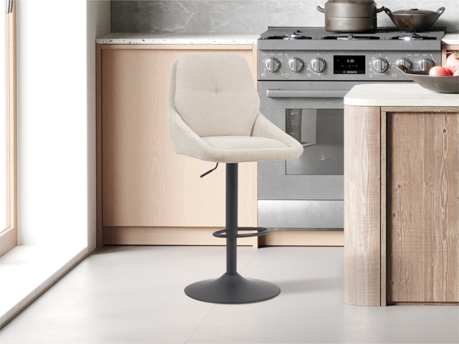 Tabouret de bar SNIPER 64 > 85 cm tissu écru