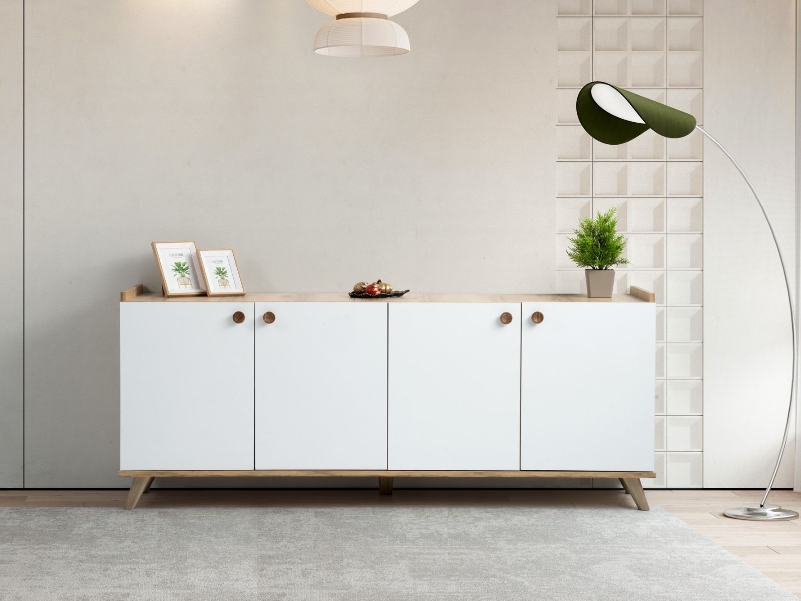 Buffet/bahut SUMONIA 4 portes chêne/blanc