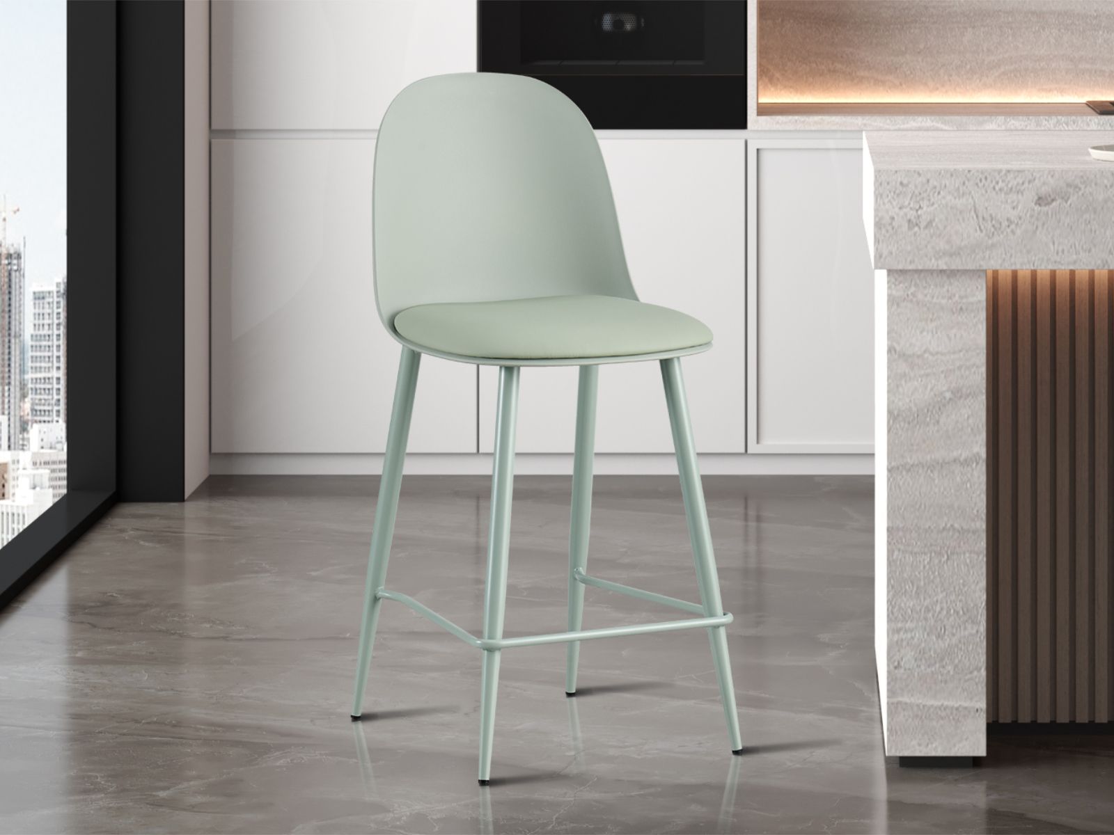 Tabouret de bar MINNA gris/vert