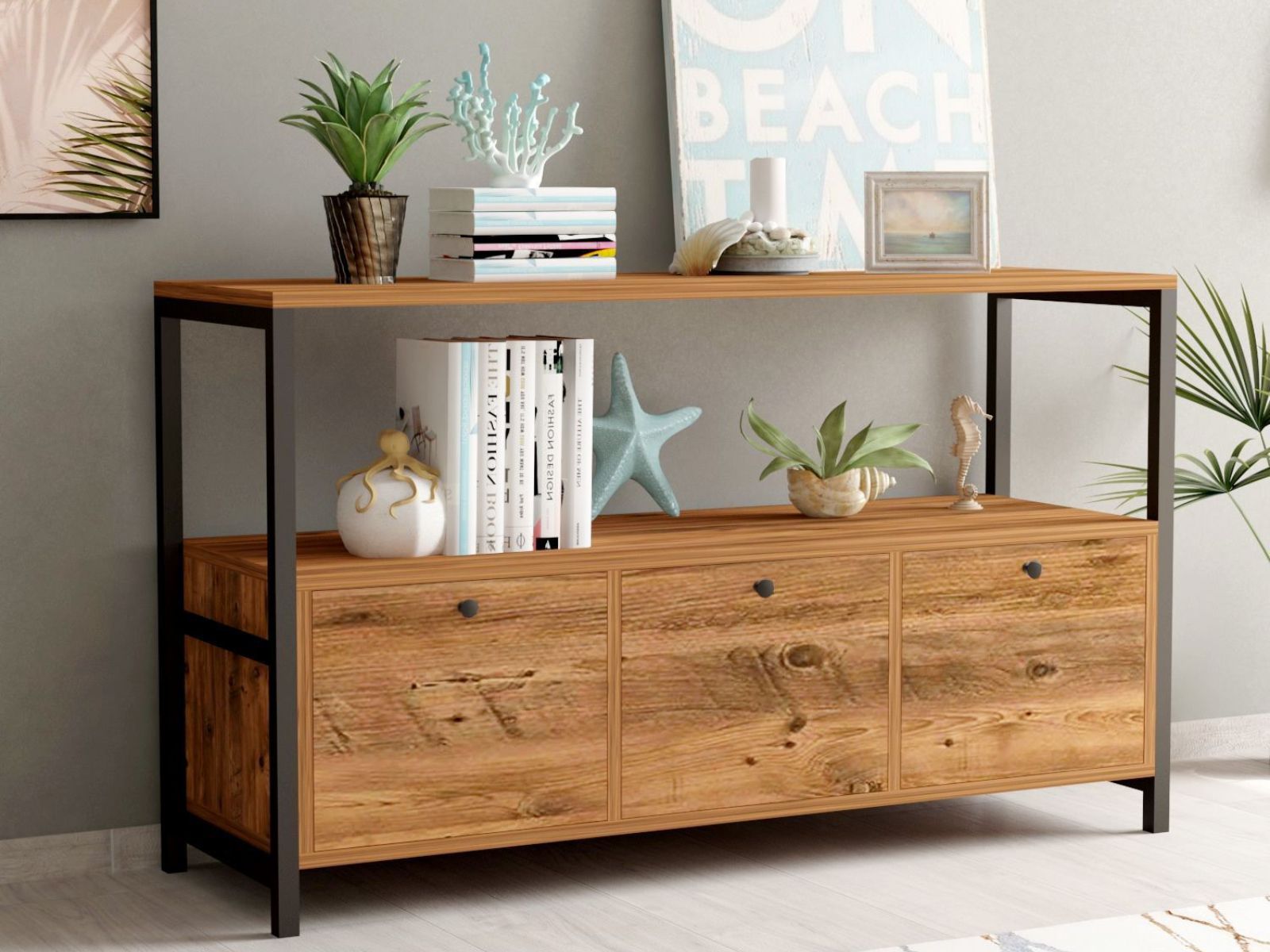 Buffet/bahut NETERO 3 portes pin atlantique/noir