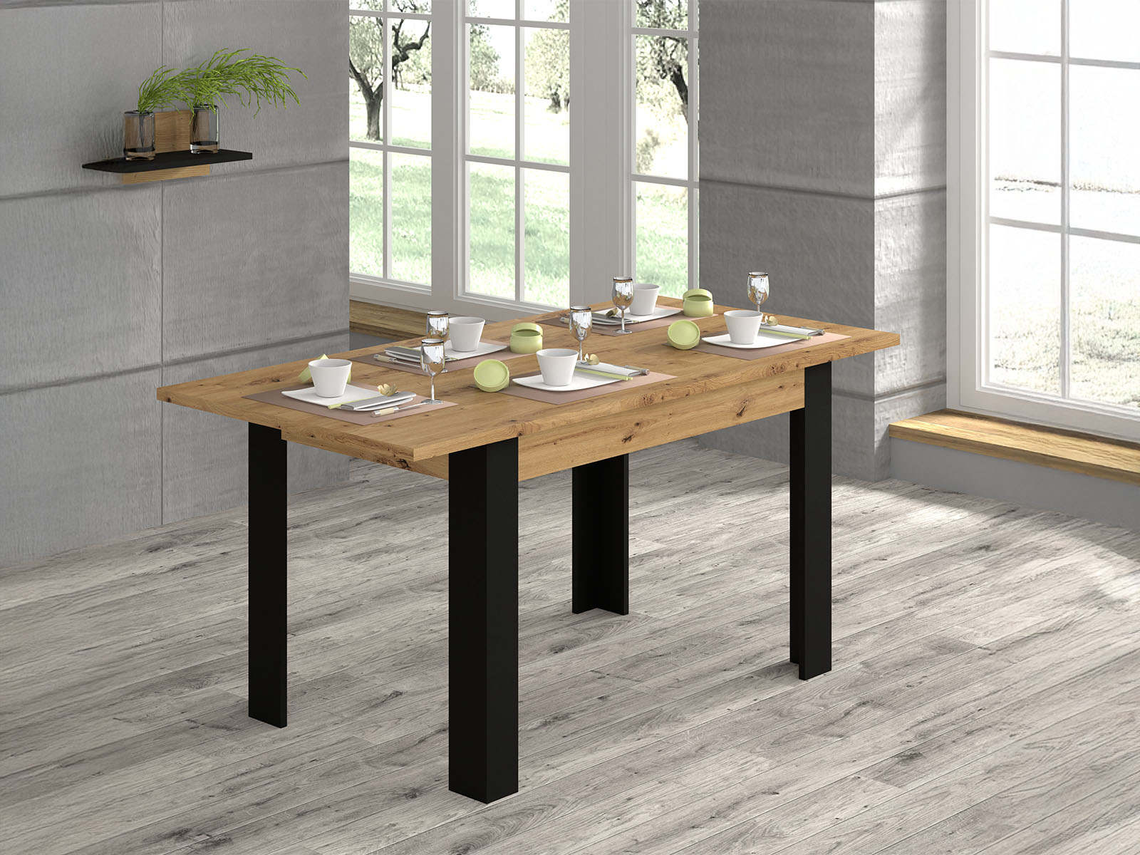 Table repas extensible NAKUMI 120 > 160 cm chêne artisan