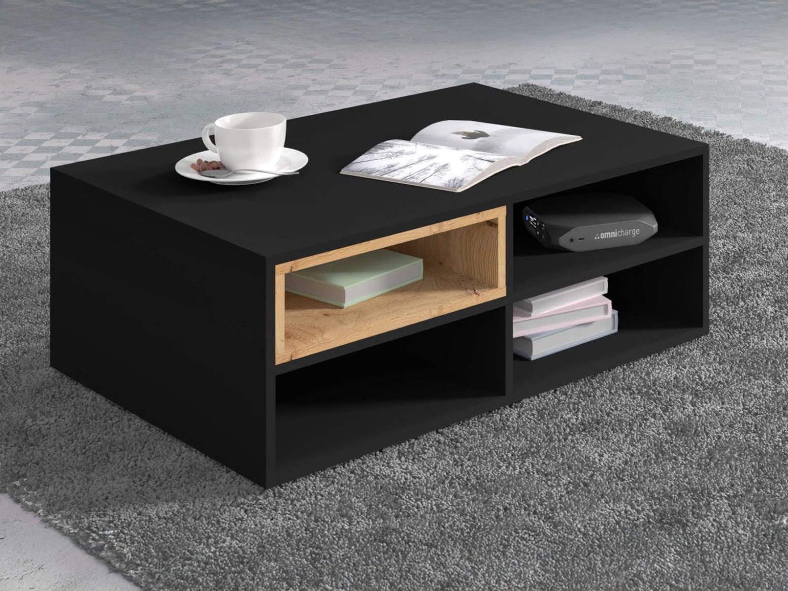 Table basse ANITA 94 cm noir/chêne artisan