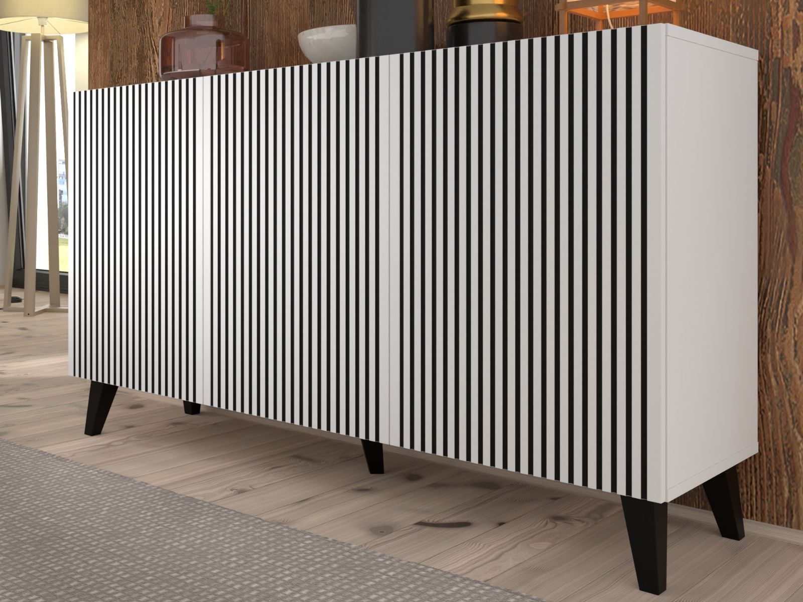 Buffet/bahut RAVAGE 3 portes tasseau blanc/noir