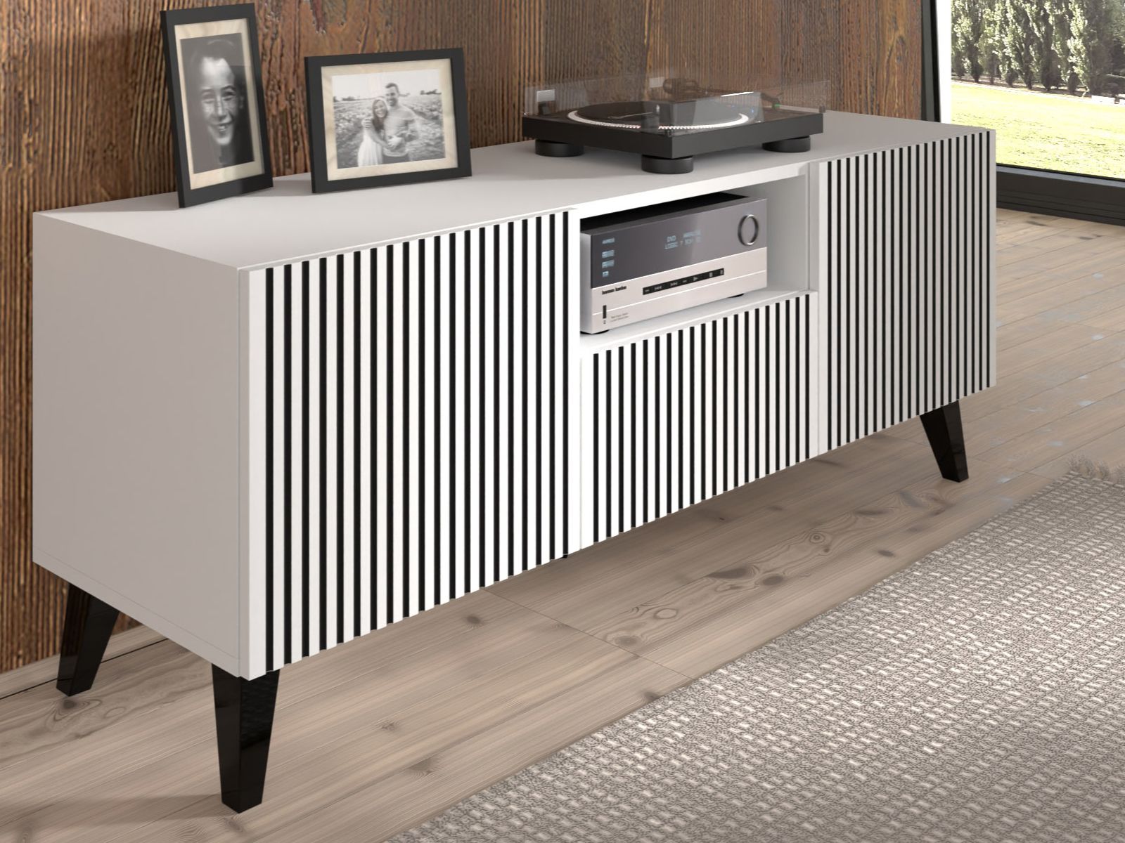 Meuble tv-hifi RAVAGE 2 portes 1 tiroir blanc/noir