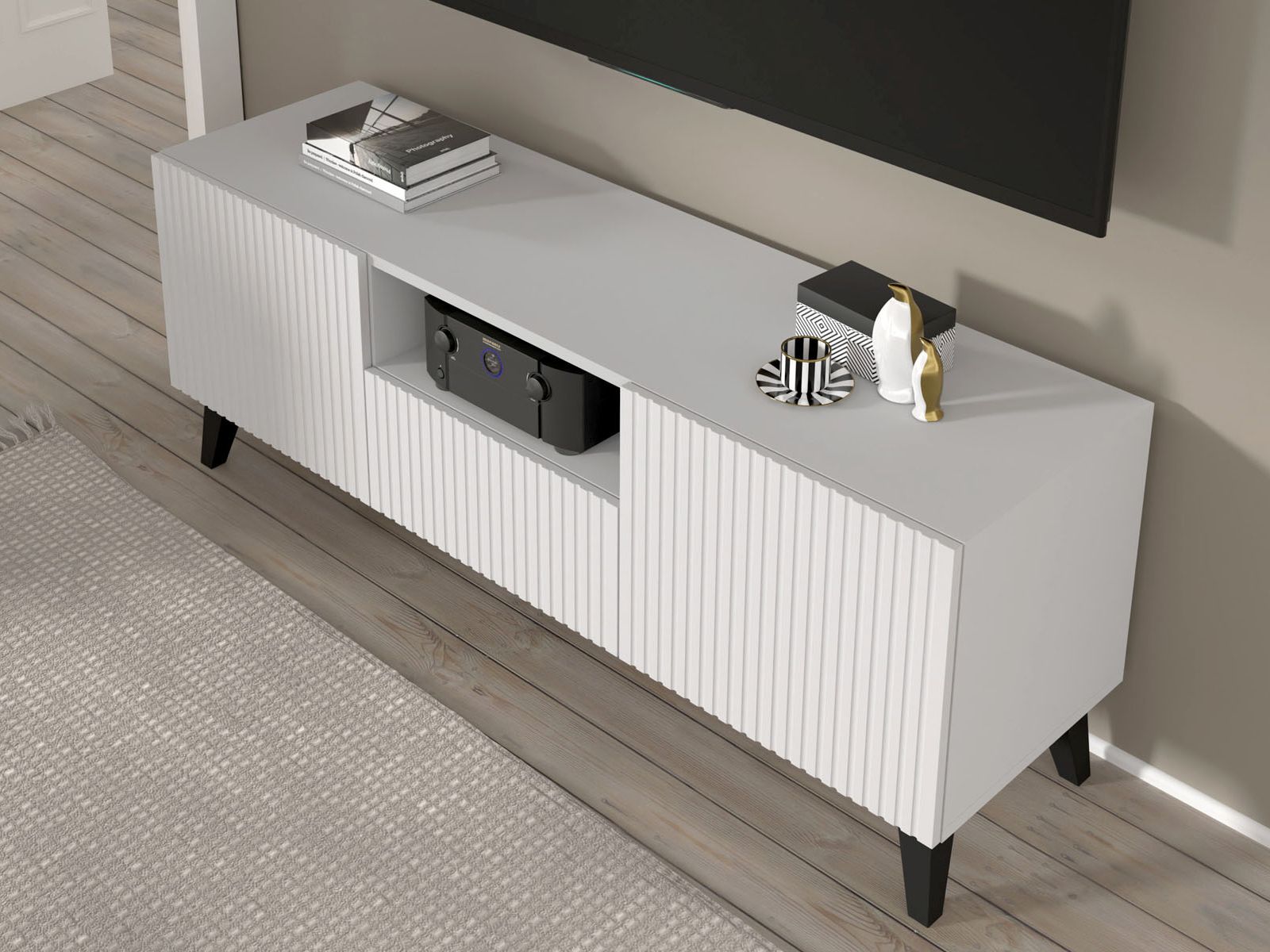 Meuble tv-hifi RAVAGE 2 portes 1 tiroir blanc brillant