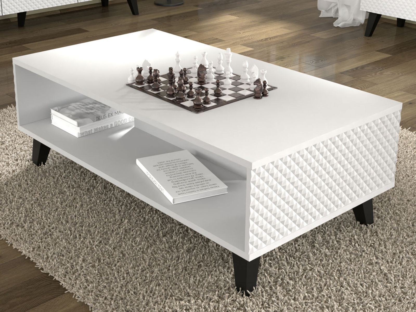 Table basse RAVAGE 90 cm blanc brillant