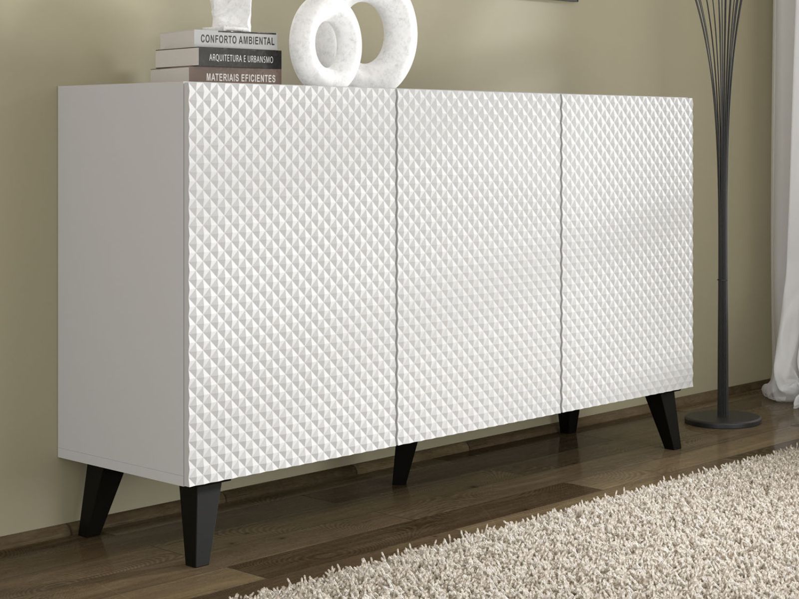 Buffet/bahut RAVAGE 3 portes blanc brillant