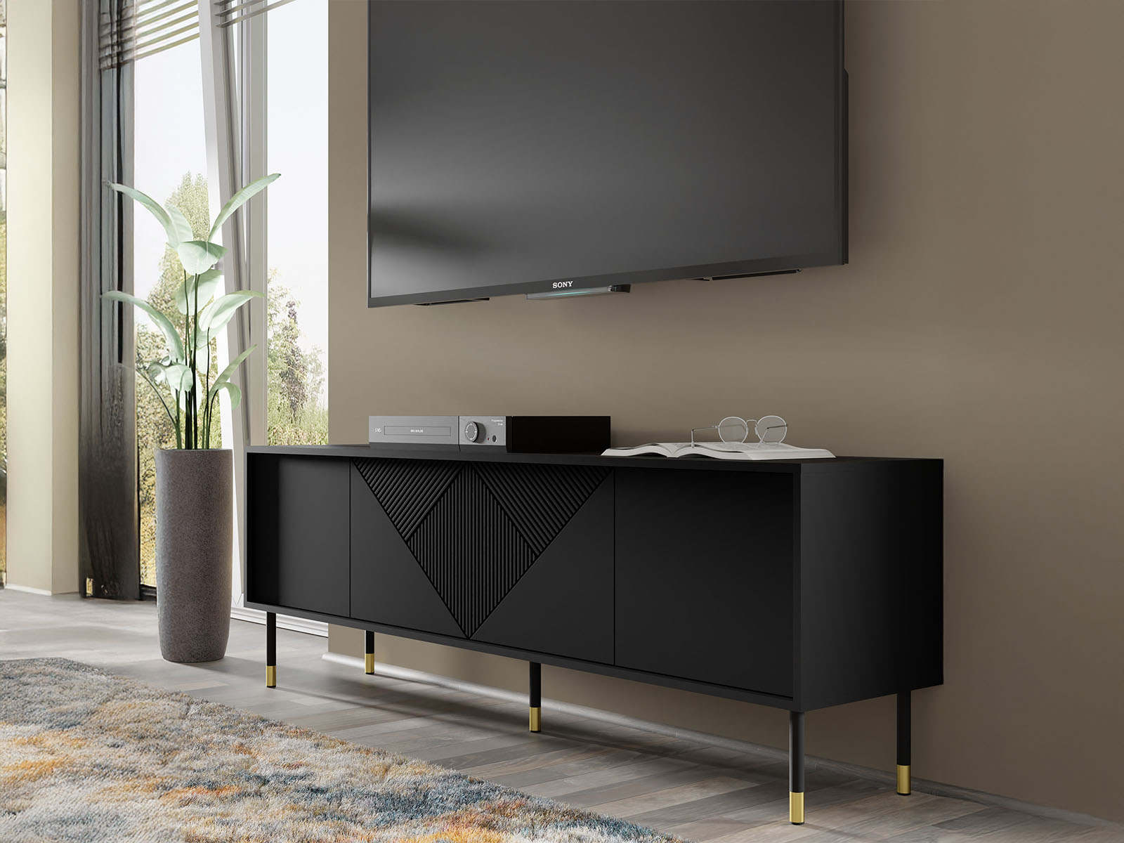 Meuble tv-hifi WOODKID 4 portes noir