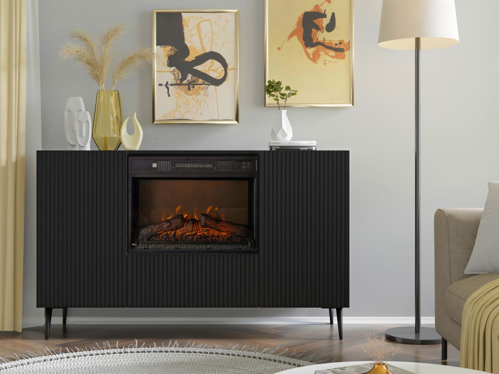 Buffet/bahut cheminée RAVAGE 3 portes noir