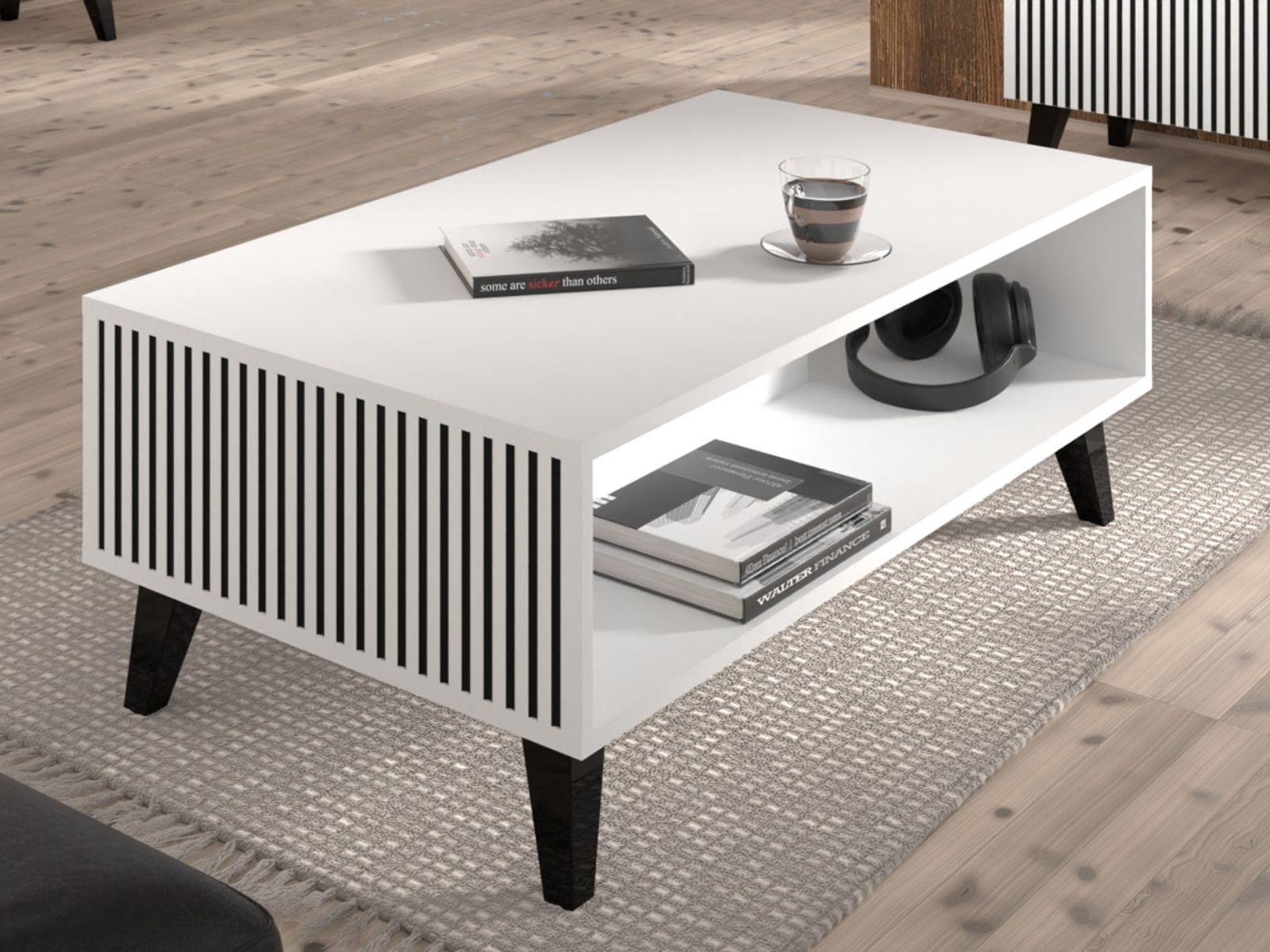 Table basse RAVAGE 90 cm blanc/noir