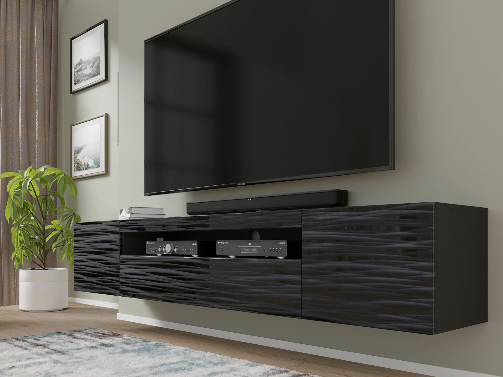 Meuble tv-hifi AUREO 3 portes 200 cm sahara