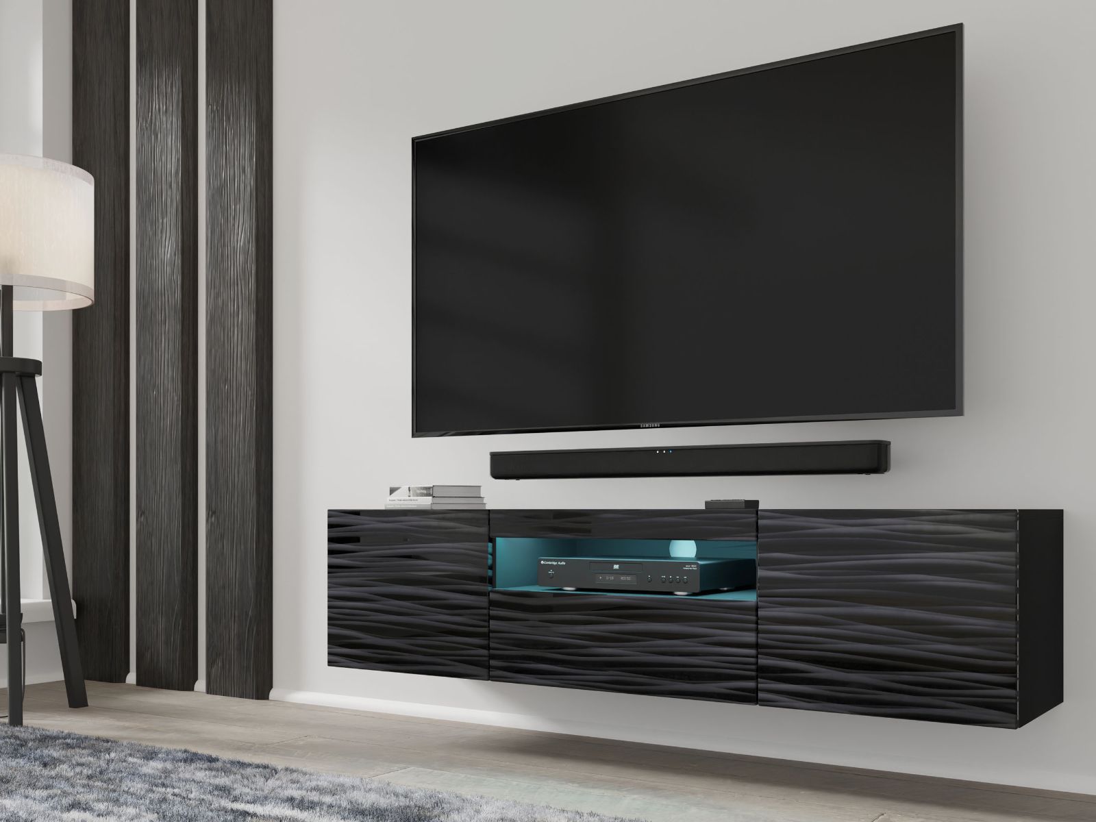 Meuble tv-hifi AUREO 3 portes 150 cm sahara avec led