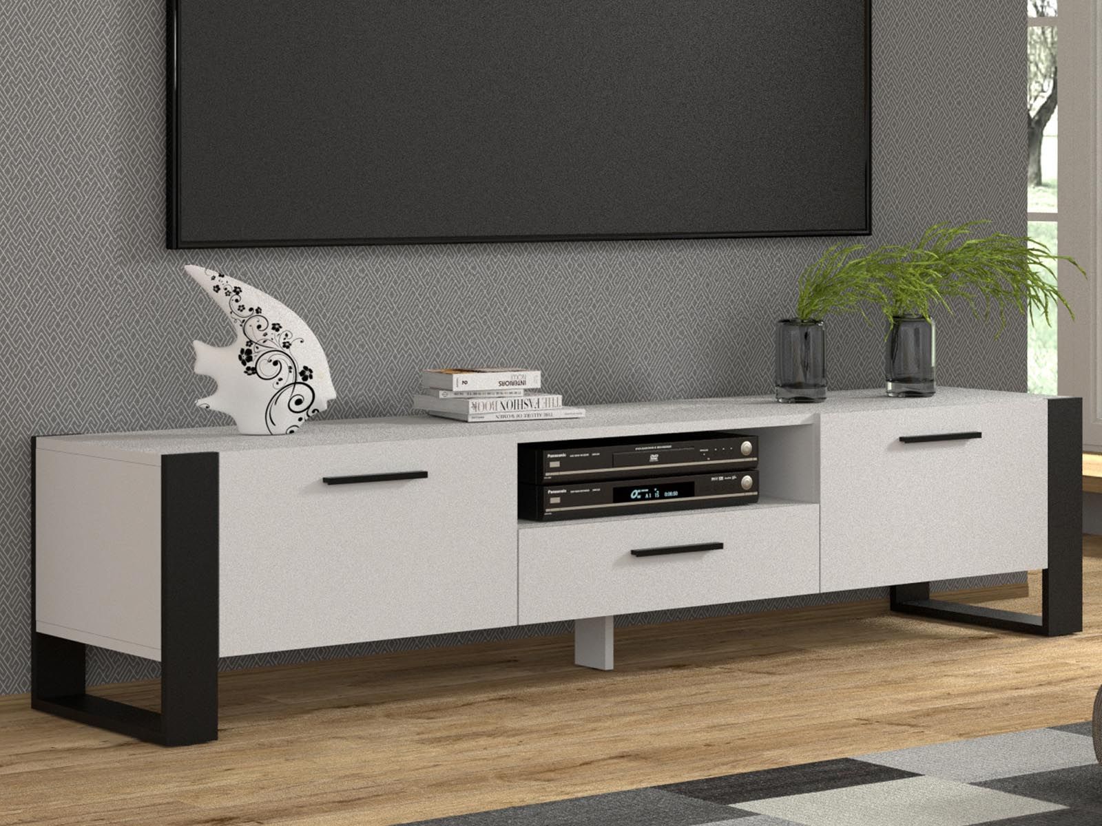 Meuble tv-hifi NAKUMI 3 portes 200 cm blanc