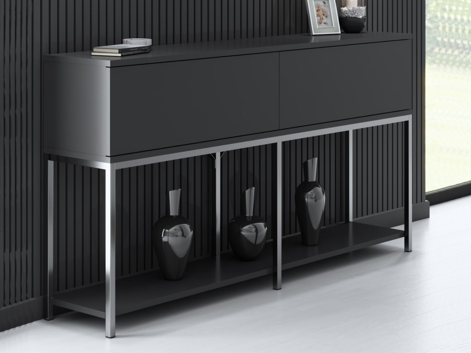 Console LODINO 150 cm anthracite/argenté