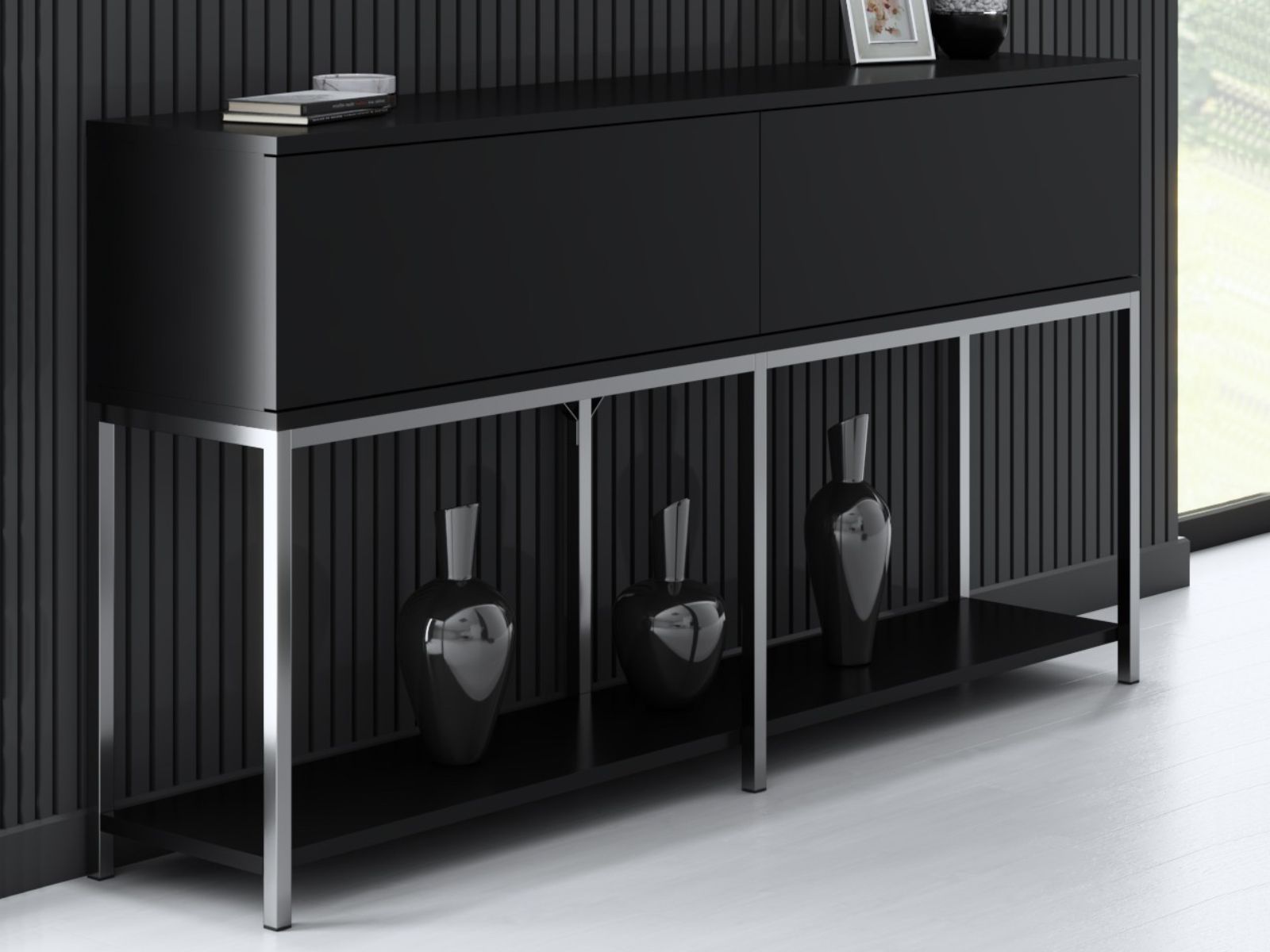 Console LODINO 150 cm noir/argenté