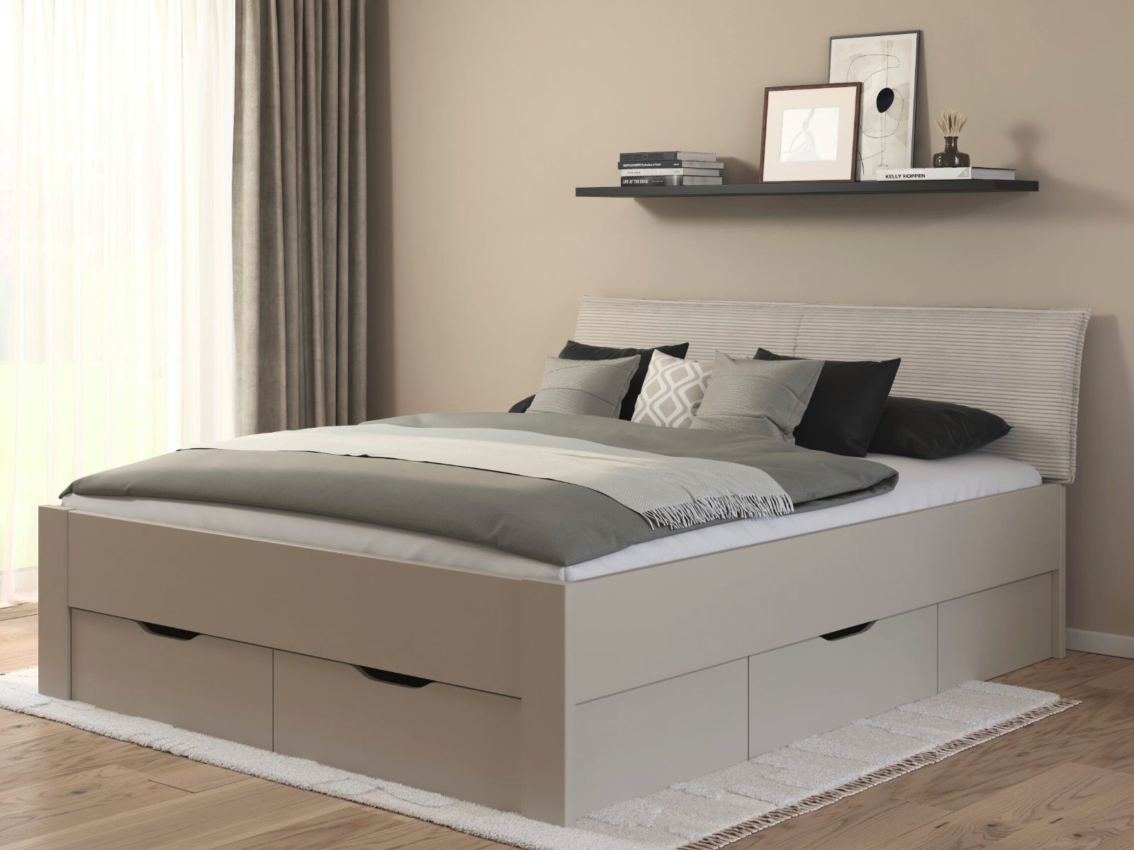 Lit LANDER 180x190 cm cachemire/velours ivoire avec tiroirs