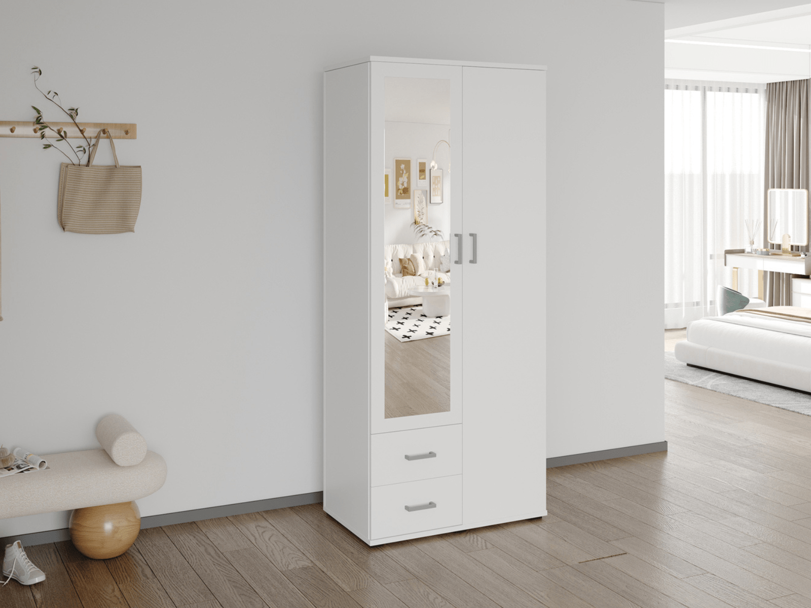 Armoire MARCELINO 2 portes 2 tiroirs blanc