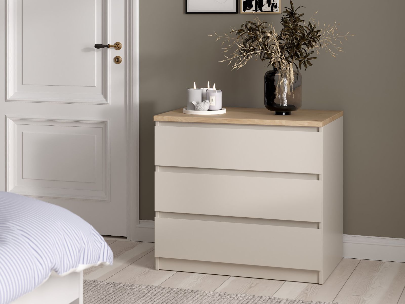 Commode NAIADE 3 tiroirs cachemire/chêne jackson