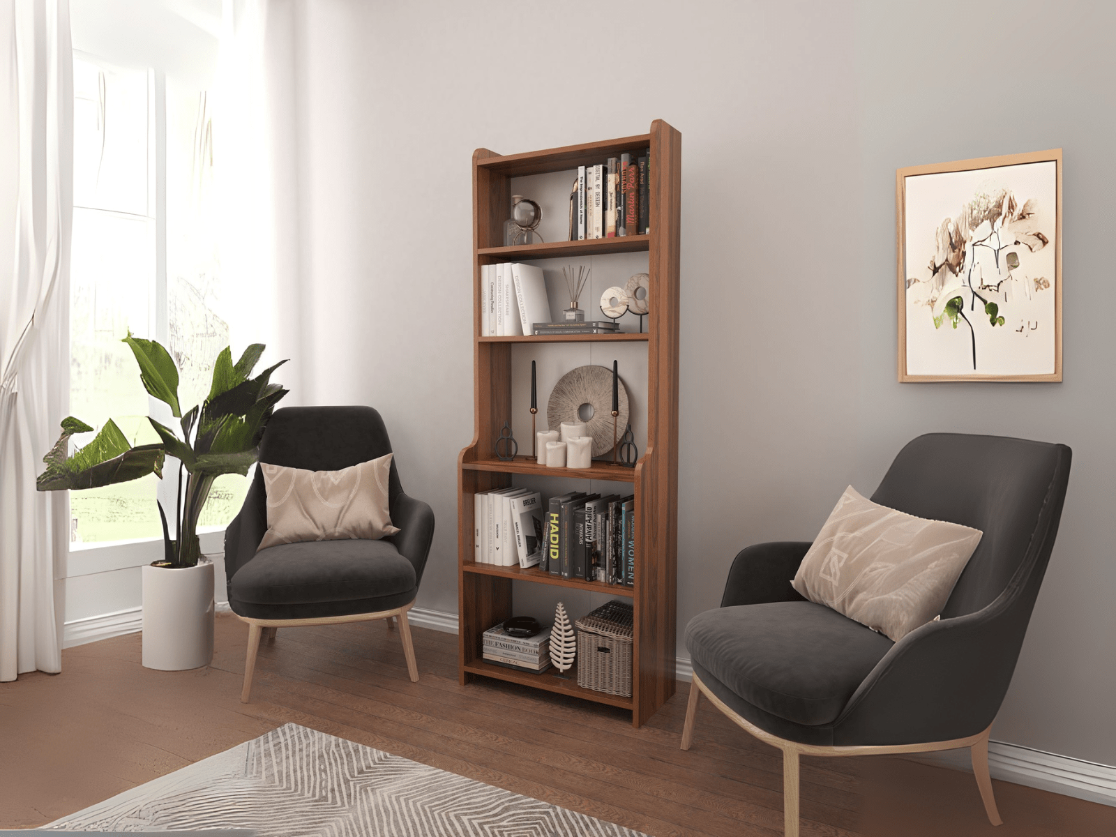 Bibliothèque EDNA 4 étagères noyer