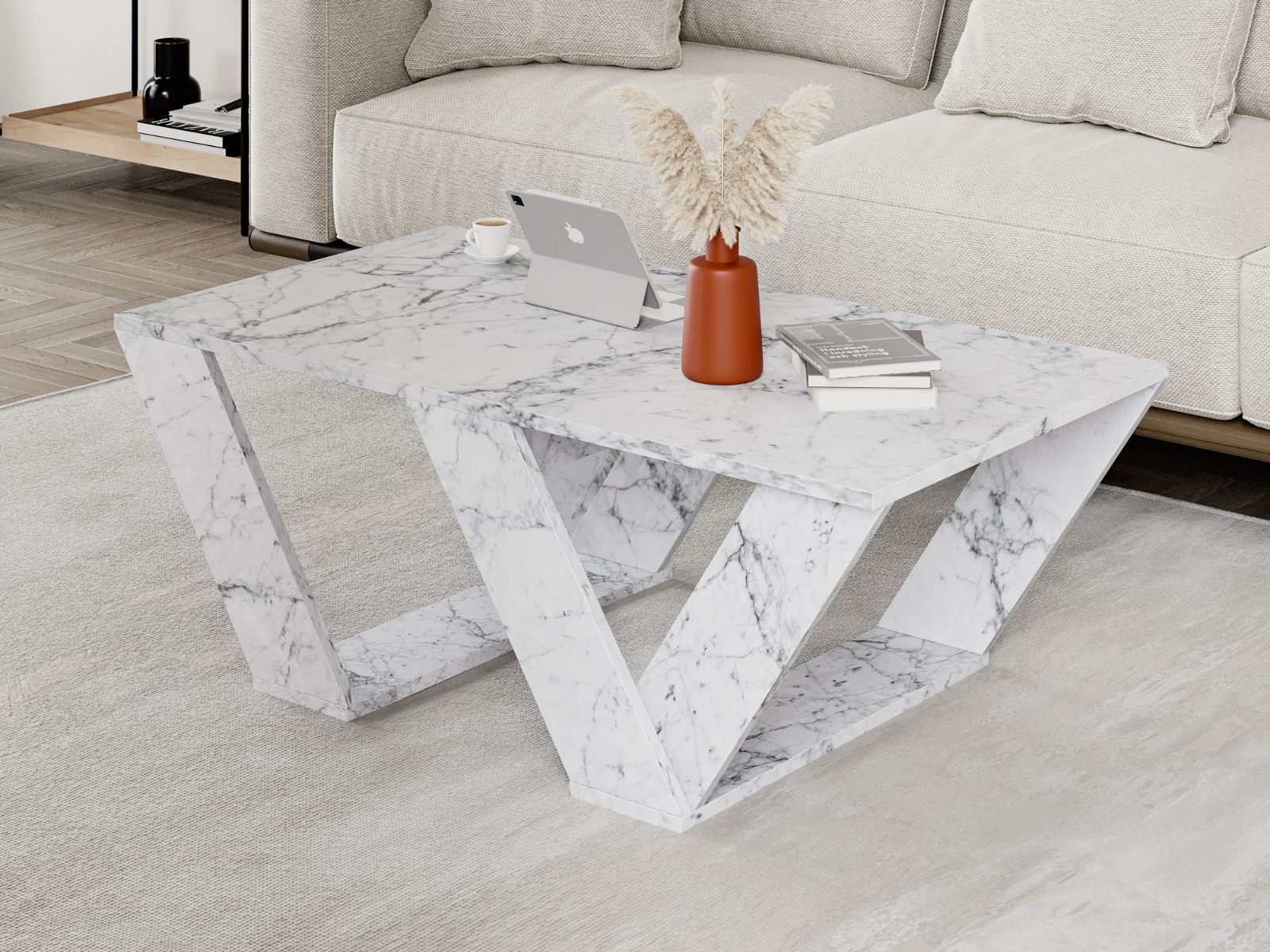 Table basse PIPO 110 cm marbre blanc