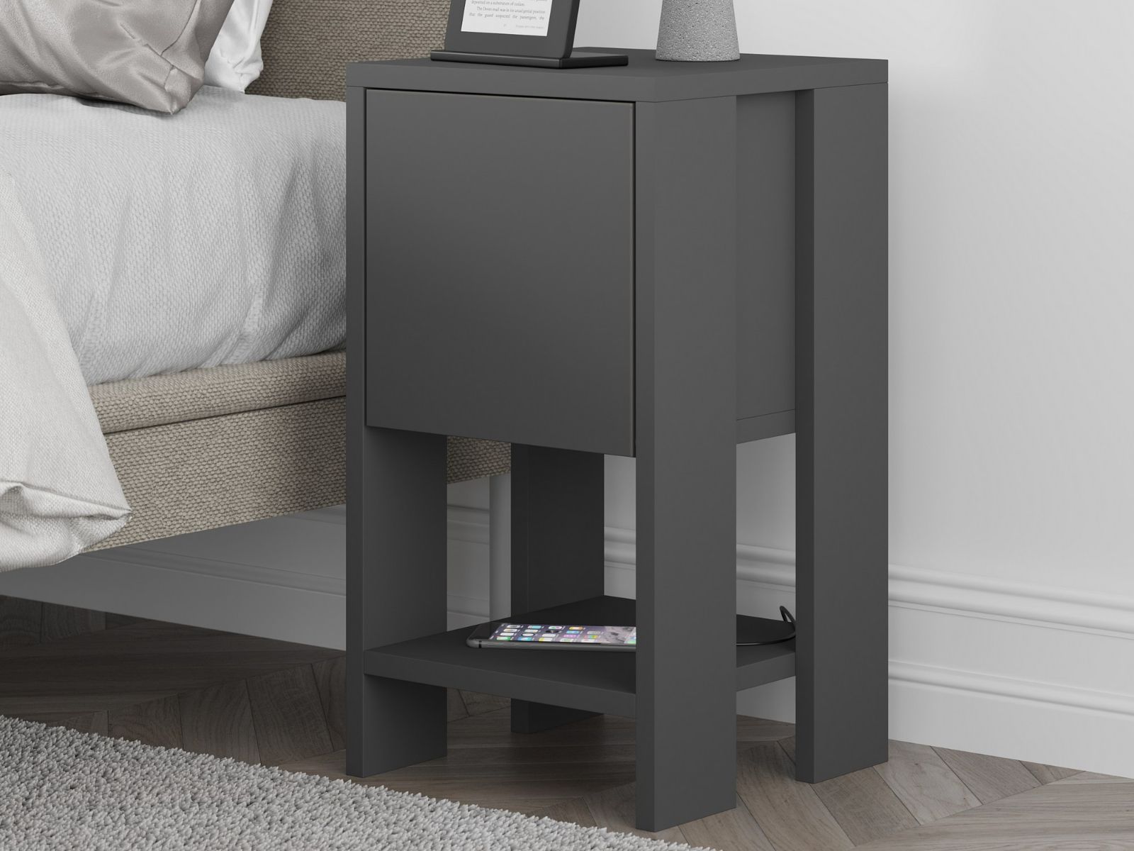 Table de chevet EMAR 1 porte abattante anthracite