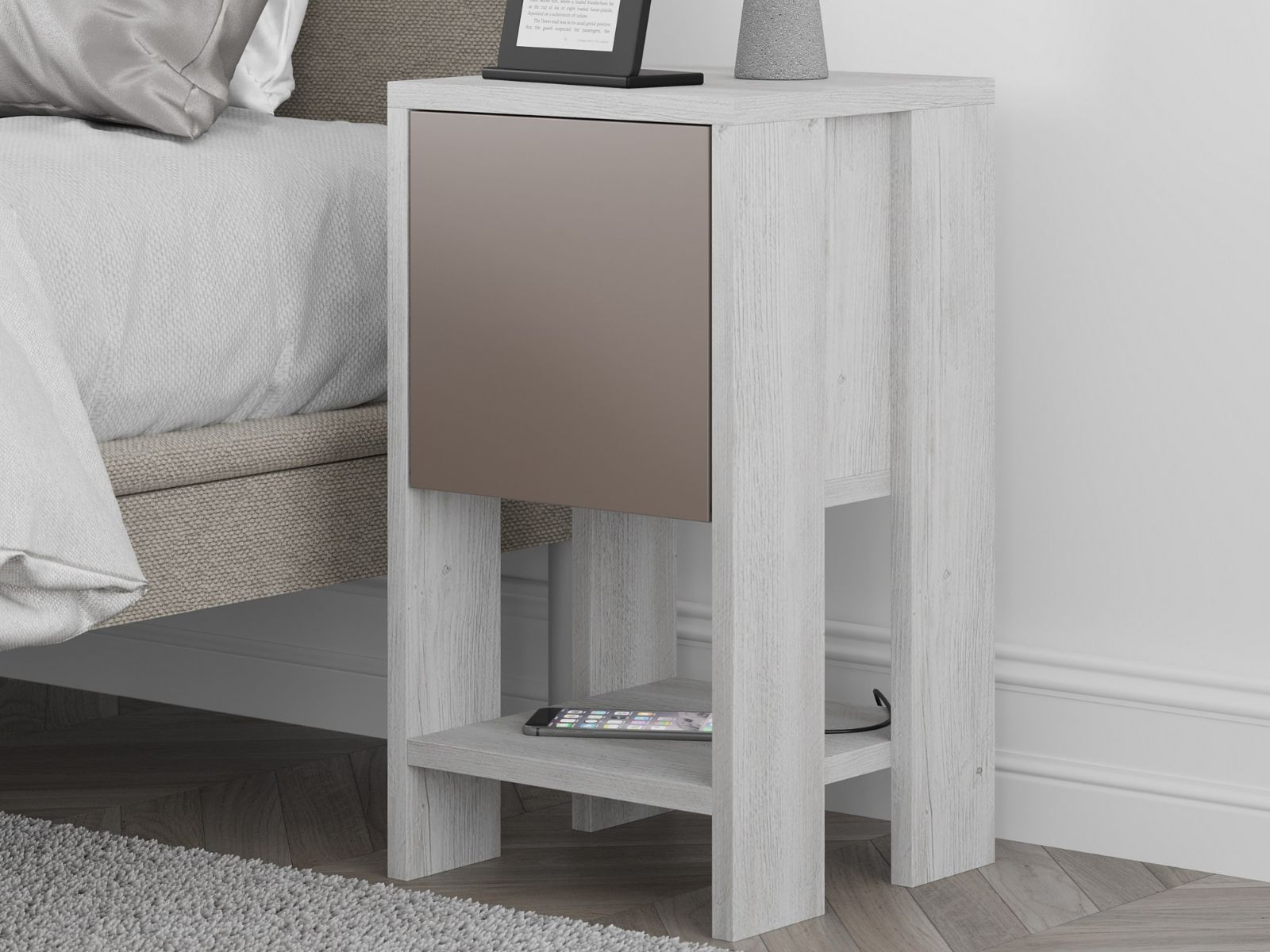 Table de chevet EMAR 1 porte abattante blanc/moka