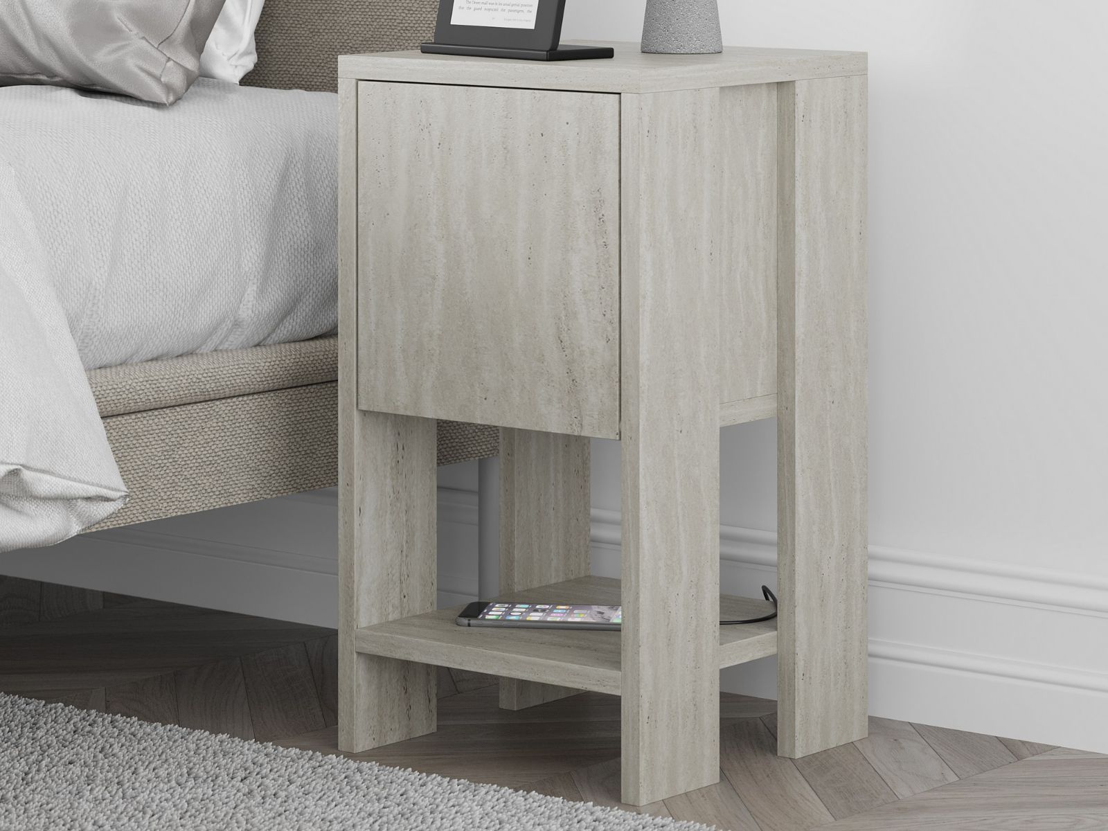 Table de chevet EMAR 1 porte abattante travertin