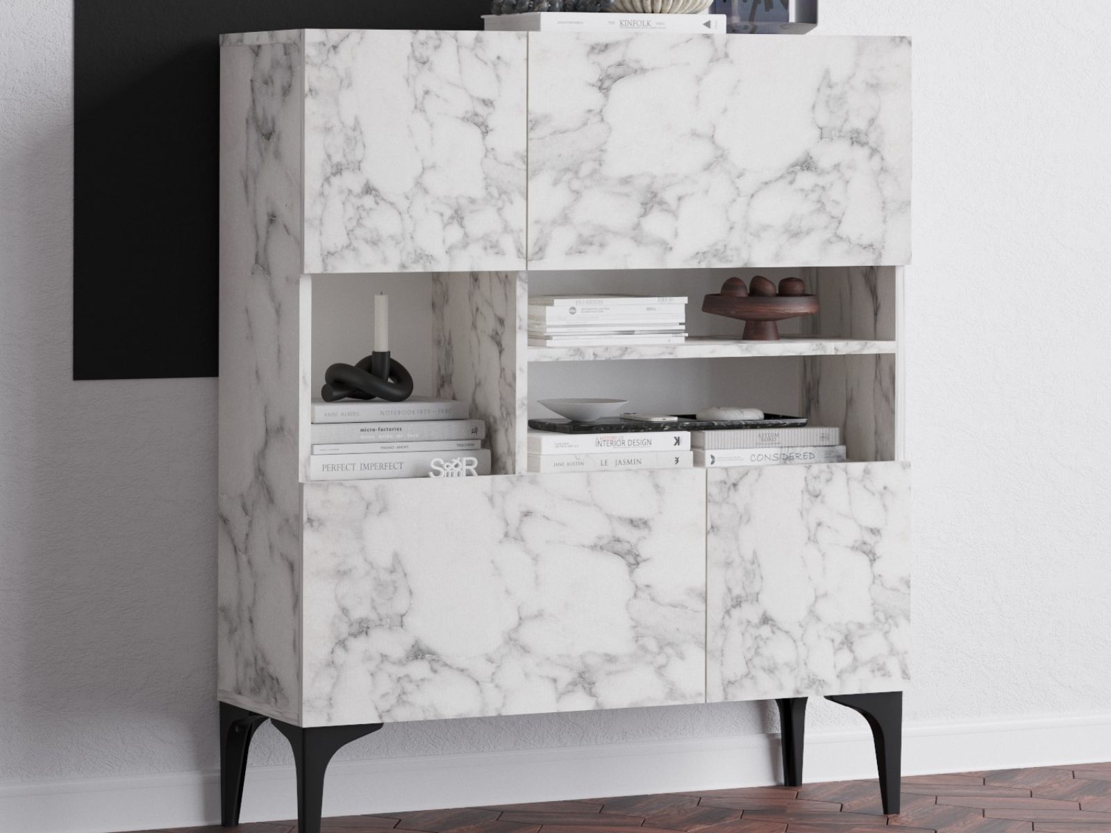 Commode HAWA 4 portes marbre blanc