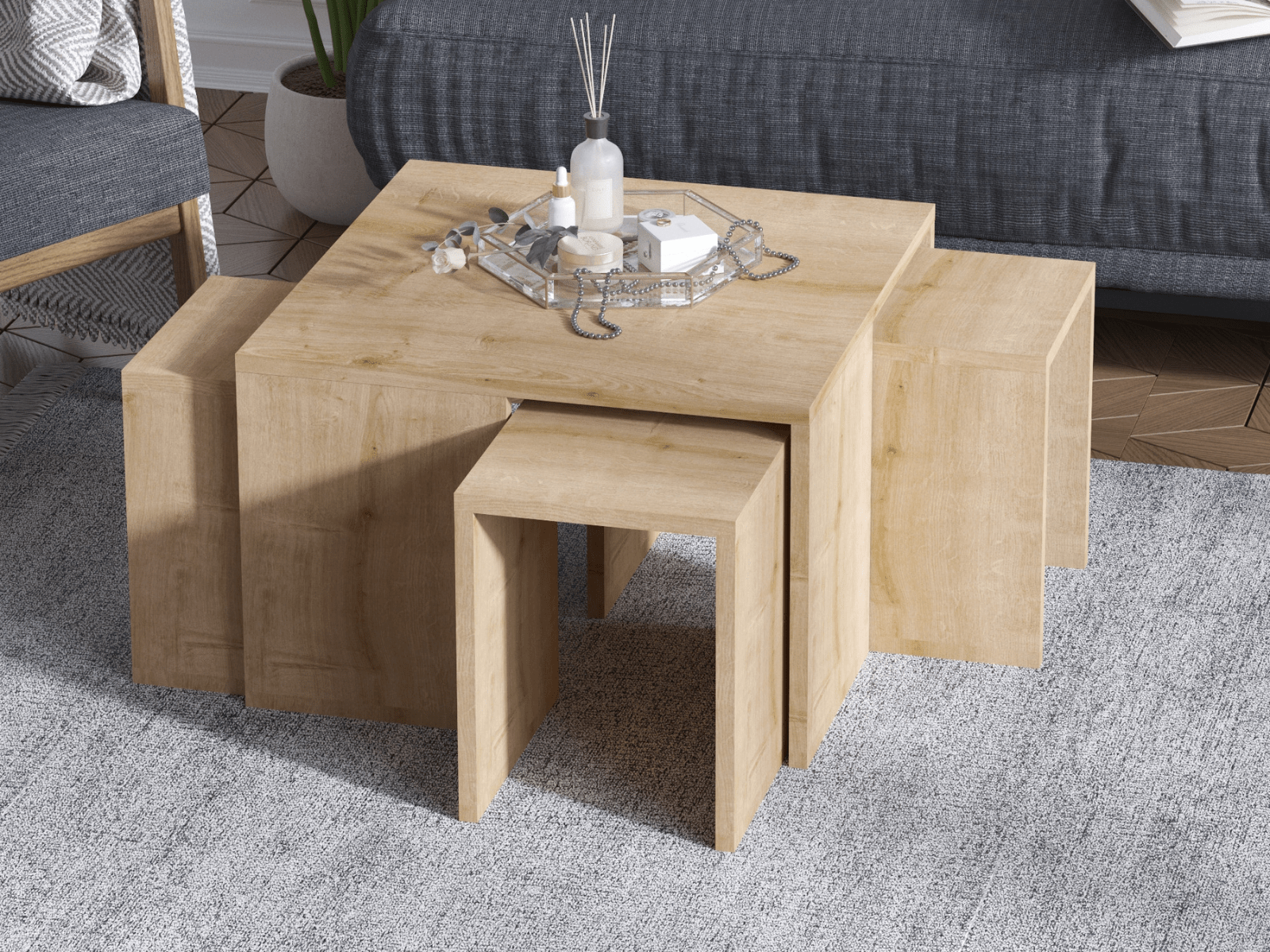 Table basse ORTENSIA 60x60 cm chêne saphir