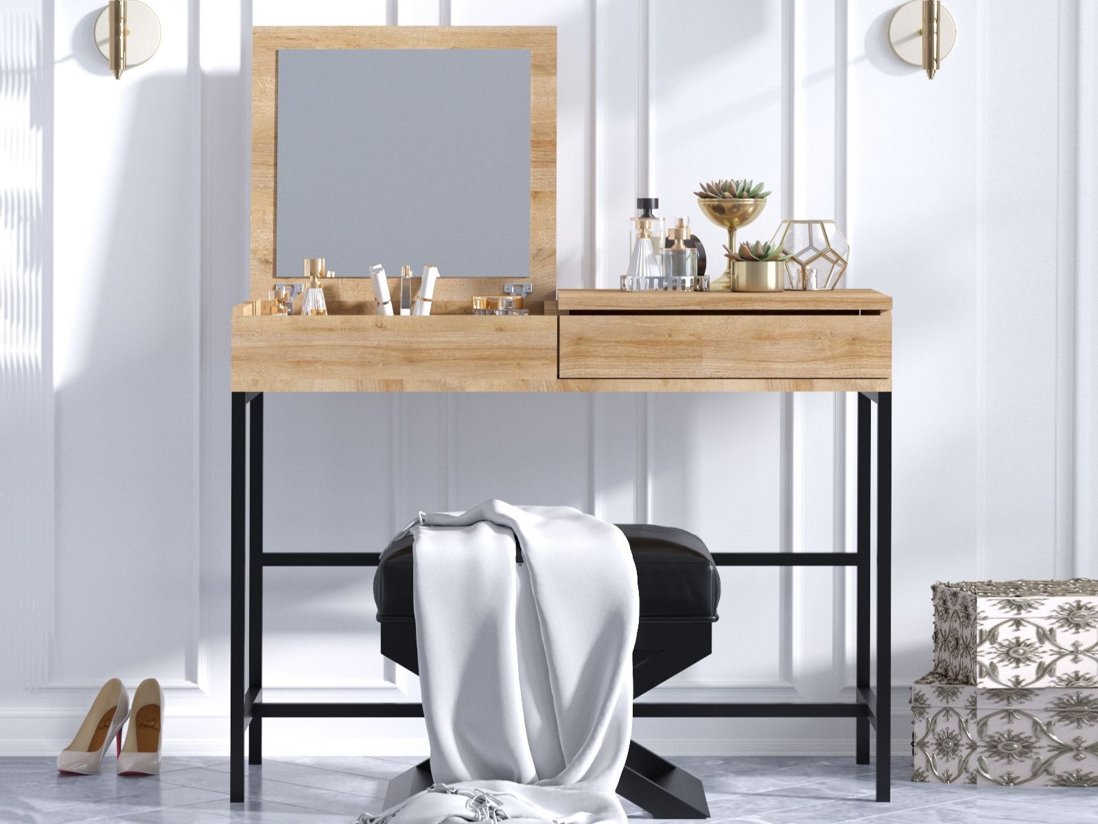 Coiffeuse LINCA 2 tiroirs chêne