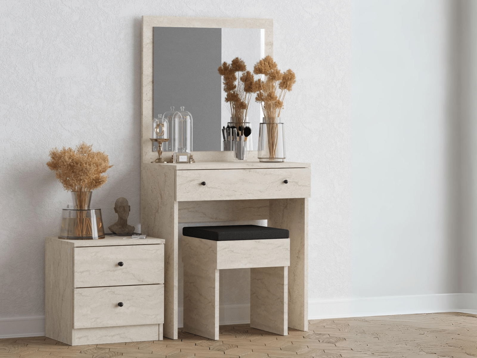 Ensemble coiffeuse NIPALOU travertin