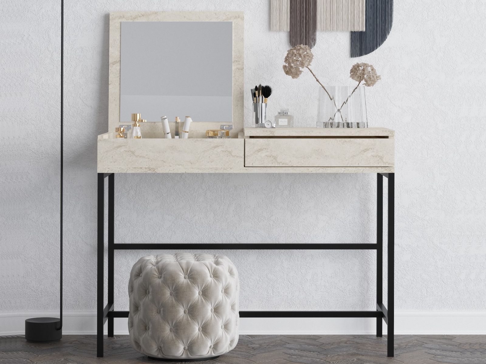 Coiffeuse LINCA 2 tiroirs travertin