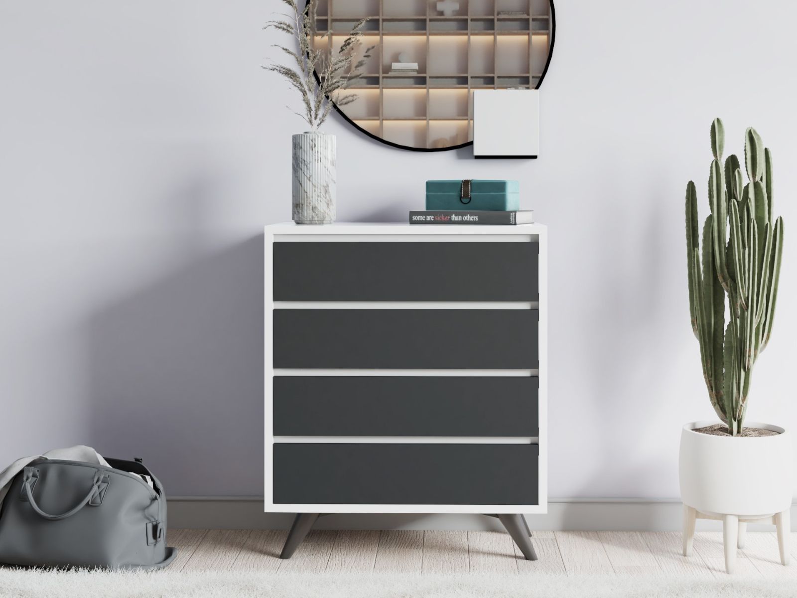 Commode TUVERA 4 tiroirs blanc/anthracite