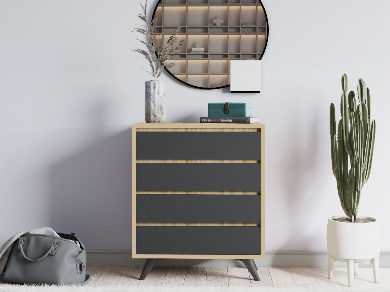 Commode TUVERA 4 tiroirs chêne/anthracite