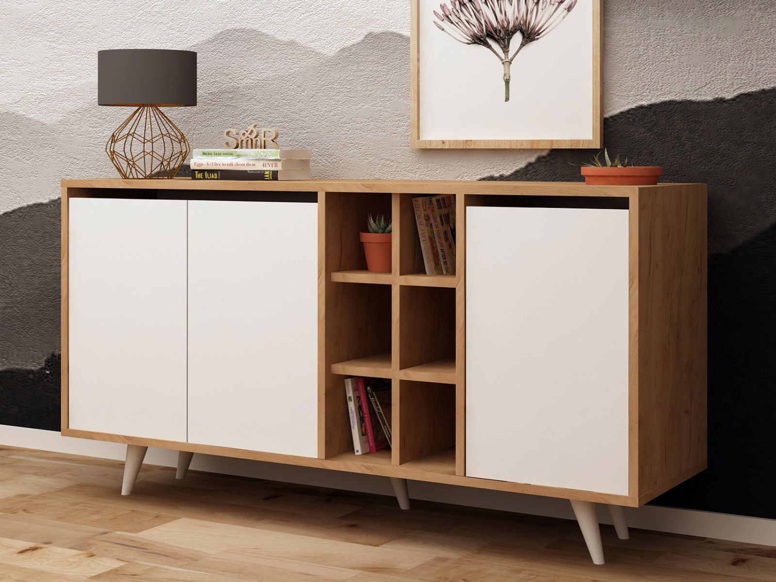 Buffet/bahut SERIF 3 portes chêne/blanc